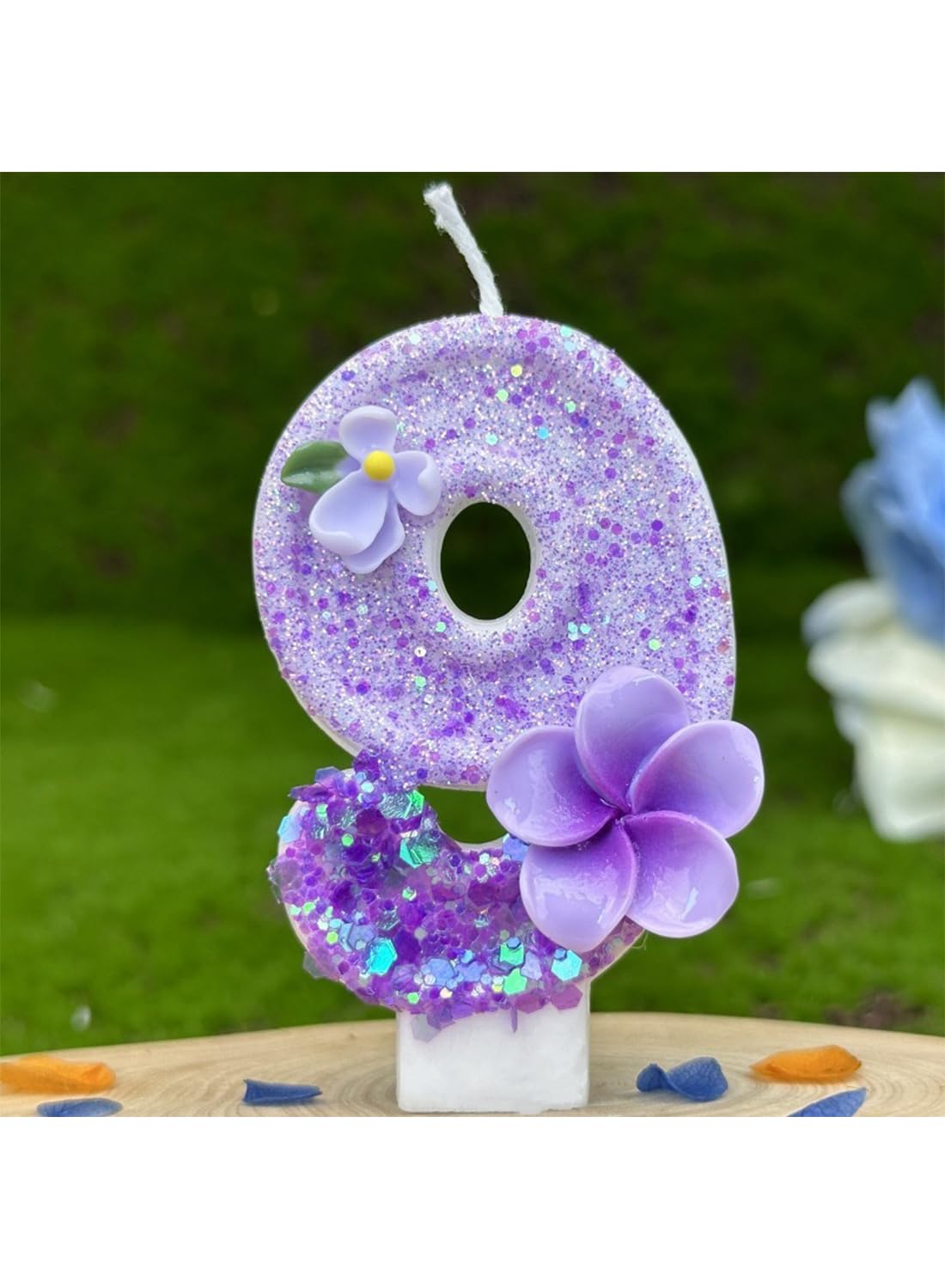 Purple Flower Number Cake Candle
