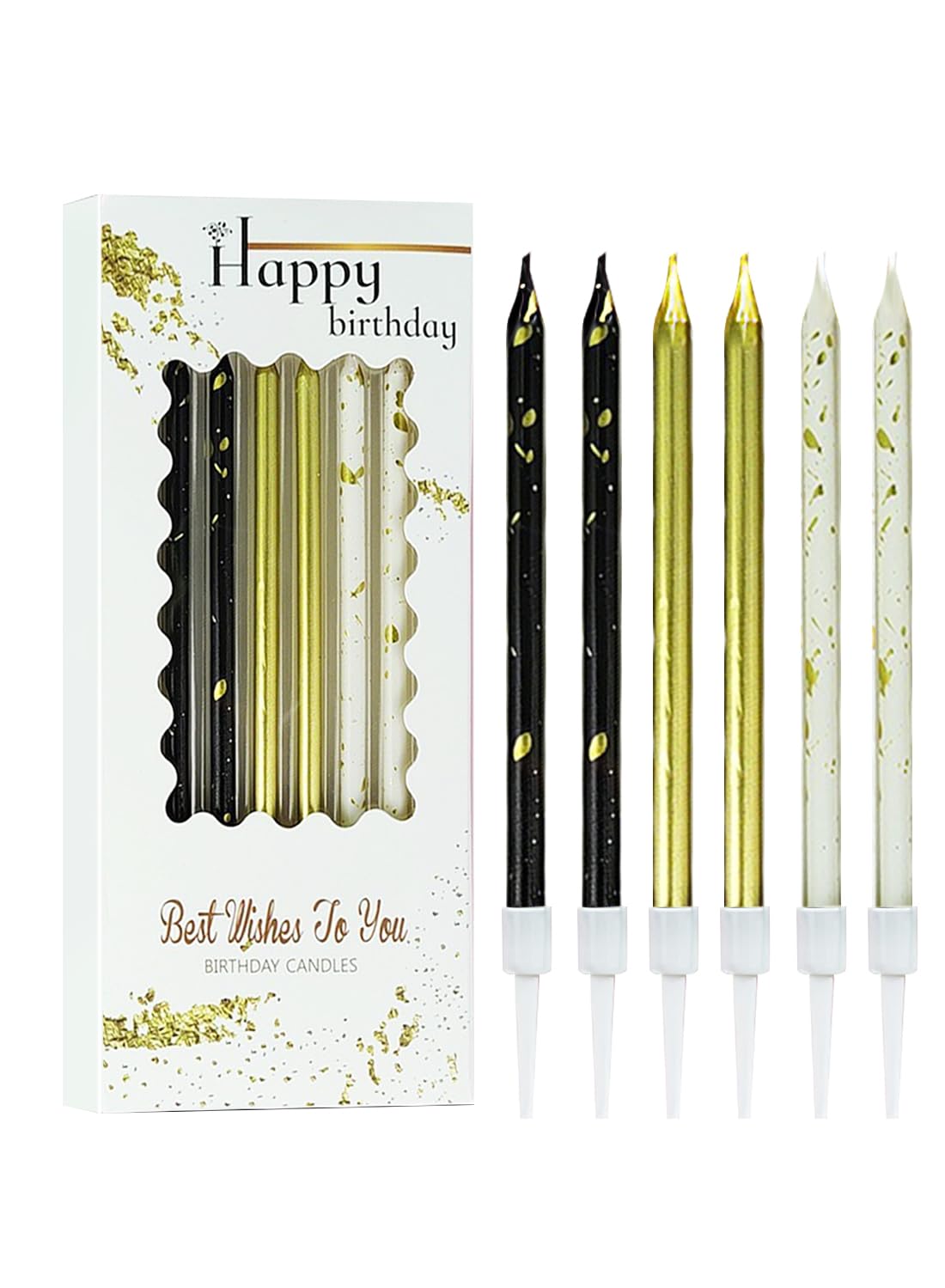 Twisted Birthday Candles, Long Thin Birthday Spiral Candles with Holders-6Pcs