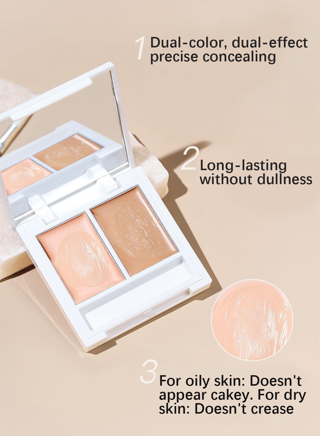 Double Color Concealer Palette with a Brush, Lightweight Long Lasting 2 Colors Foundation and Concealer Palette, Neutral Under Eye Concealer, Medium to Full Coverage