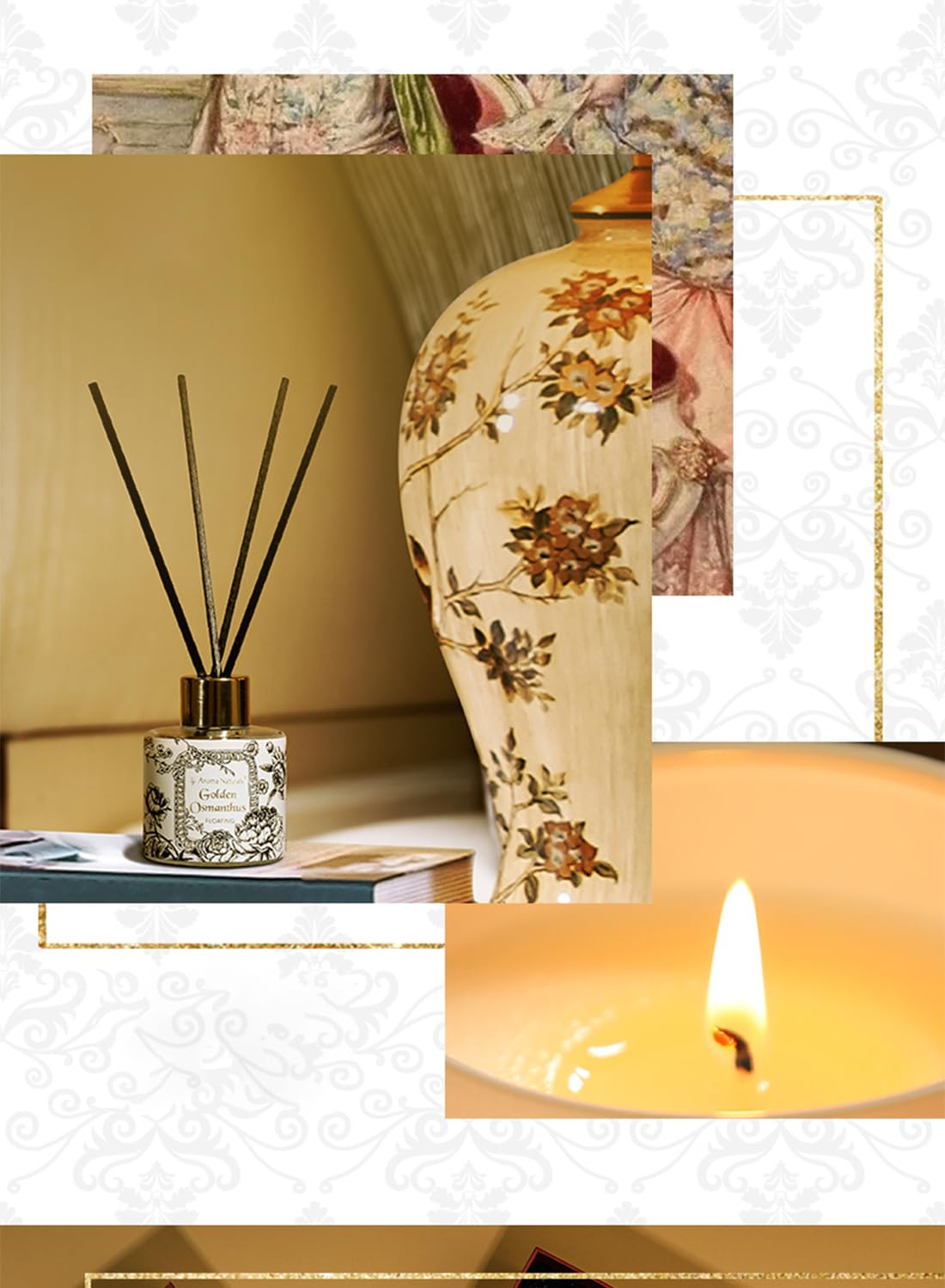 Aroma Naturals Reed Diffuser and Scented Candle Set, Flower Diffuser with Scented Candle and Rattan Sticks, Home & Office Decor, Gift Set