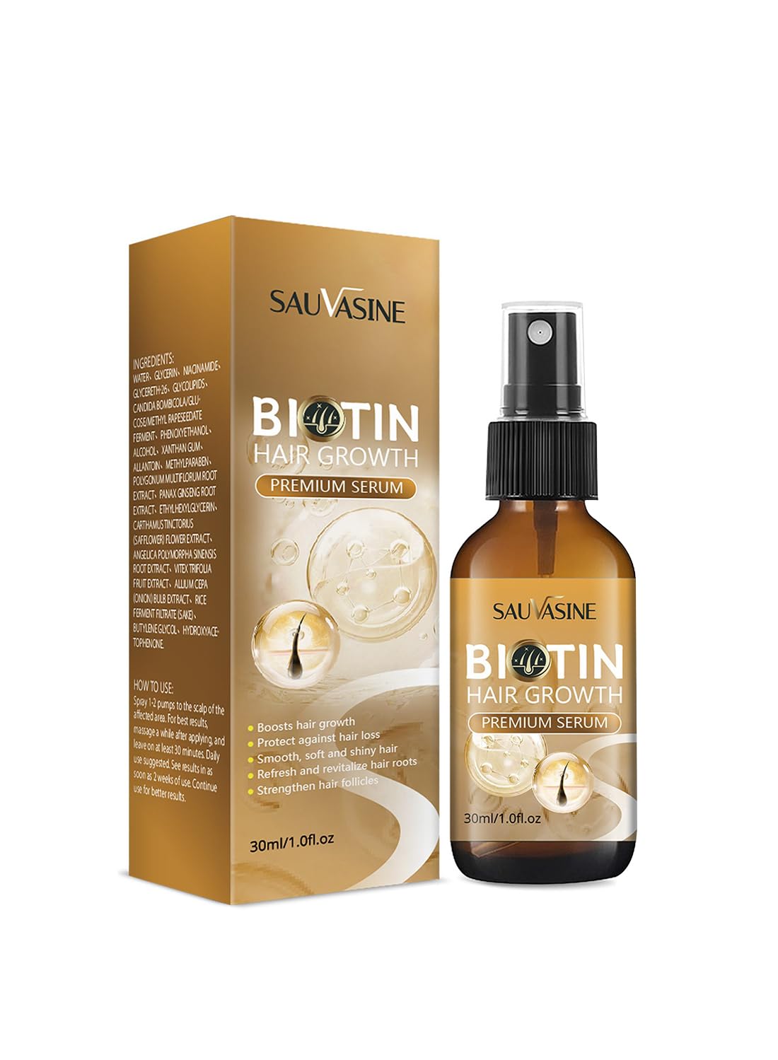 Biotin Hair Growth Serum, Premium Biotin Hair Growth Spray with Castor Oil, Hair Thickening Herbal Serum for Hair Growth, for Thicker Longer & Stronger Hair, Reduces Hair Loss 30ml
