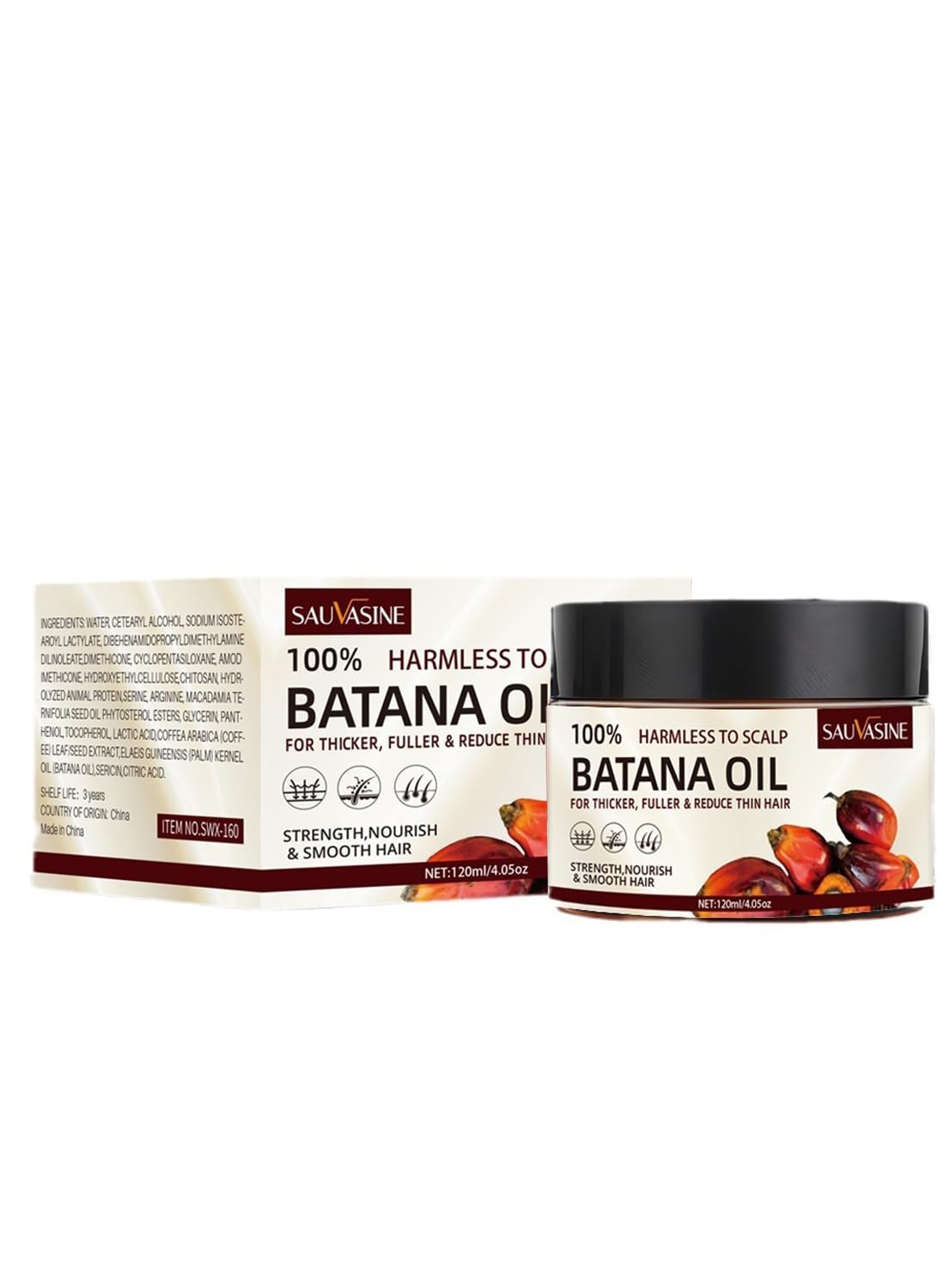 Raw Batana Oil for Hair Growth Conditioner, 100% Natural Batana Oil Nourishes Hair Mask for Thicker, Fuller Hair, Deep Conditioning, Reduces Thin Hair, Eliminates Split Ends 120ml