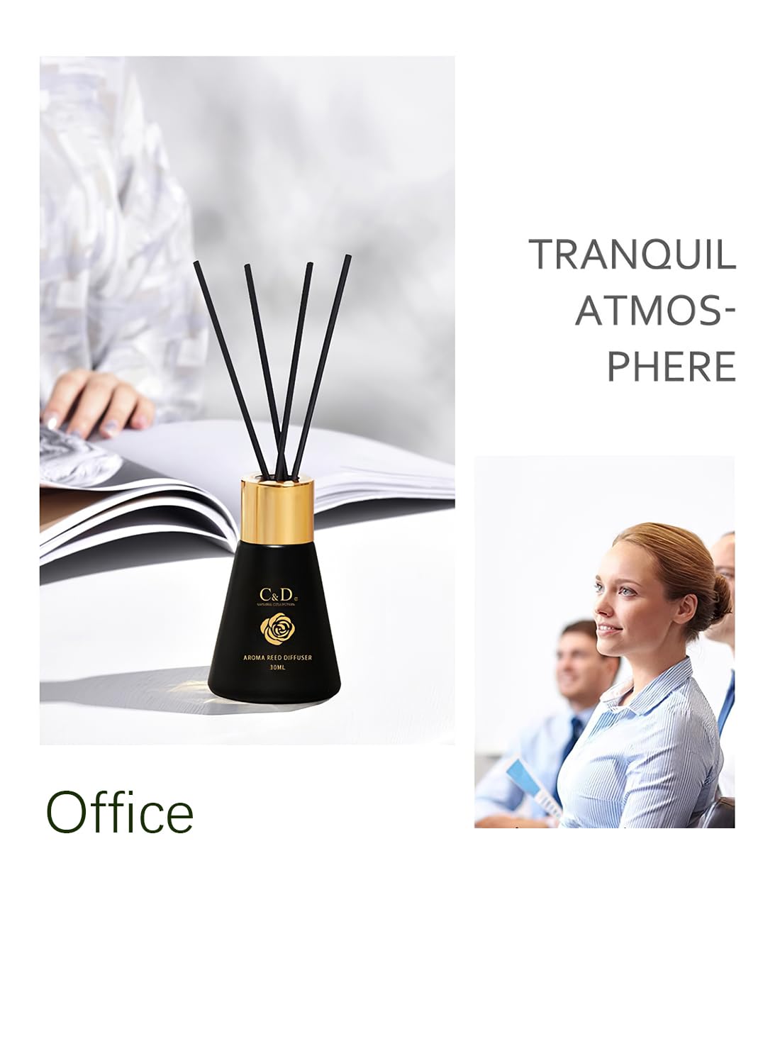Reed Diffuser, Natural Classic Long Lasting Room Air Fresh Essential Oil Diffuser, Scented Gift Set, Scented Diffuser for Bathroom Bedroom Home Décor, Stress Relief 30ml