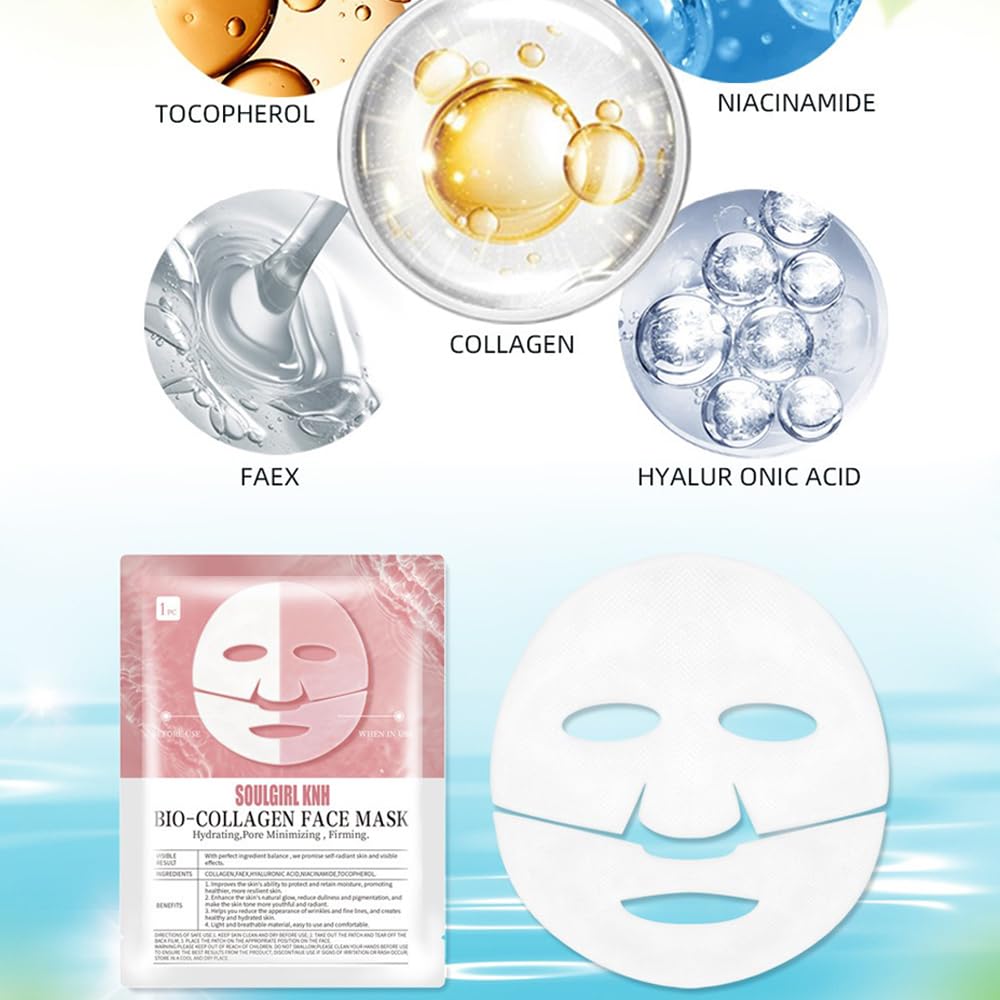Face Mask with Bio-Collagen, Facial Care, Hydrating Overnight Mask - 10 Pcs