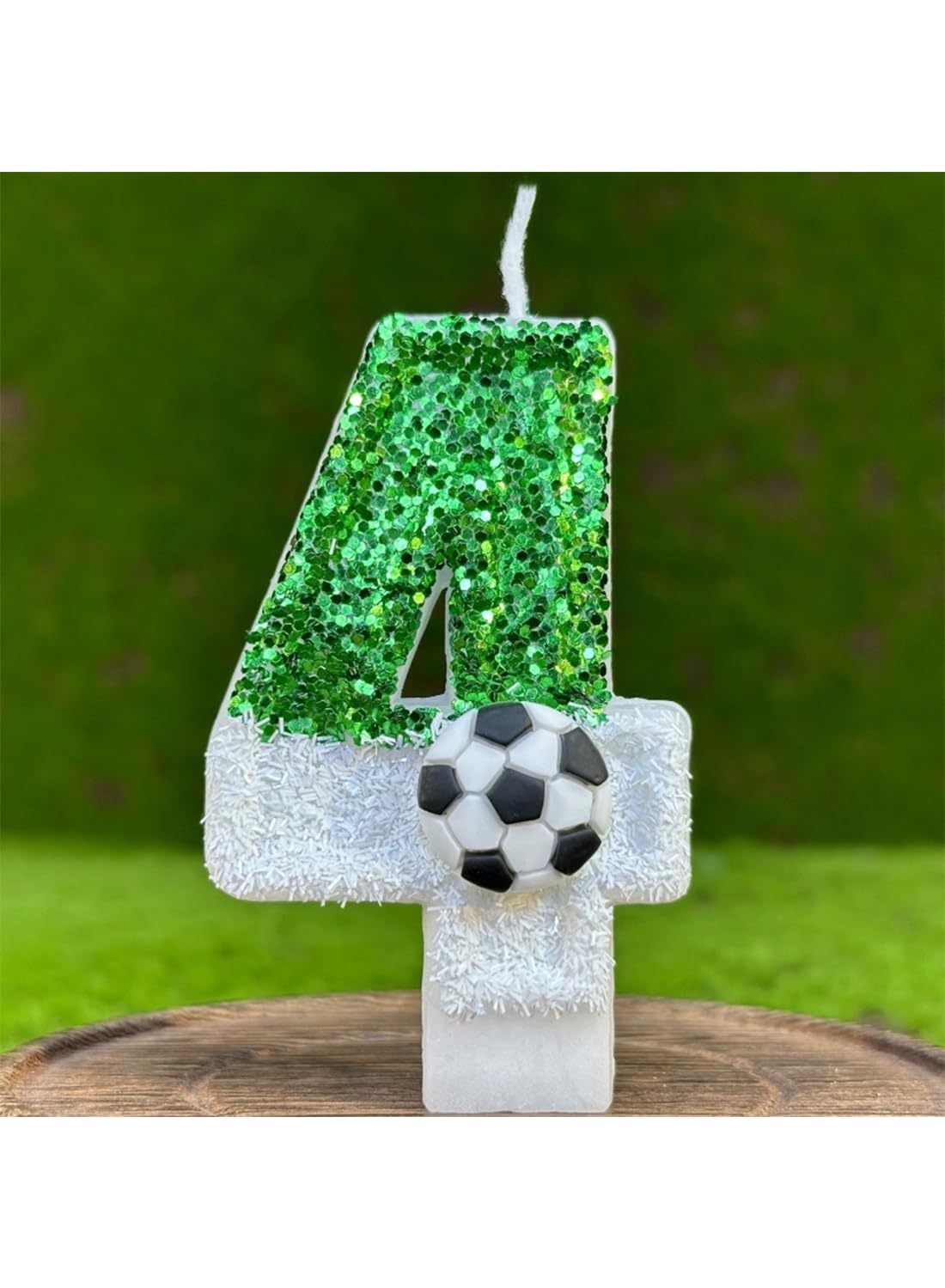 White Green Number Football Cake Candle