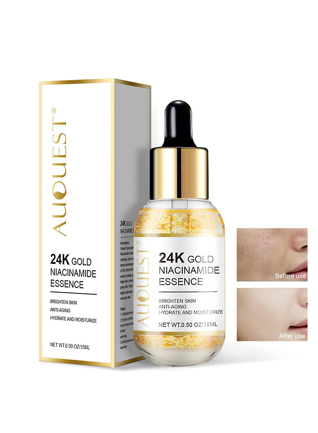 Face Serum, Hydrating Anti-Aging Gold Niacinamide Treatment Essence - 15ml