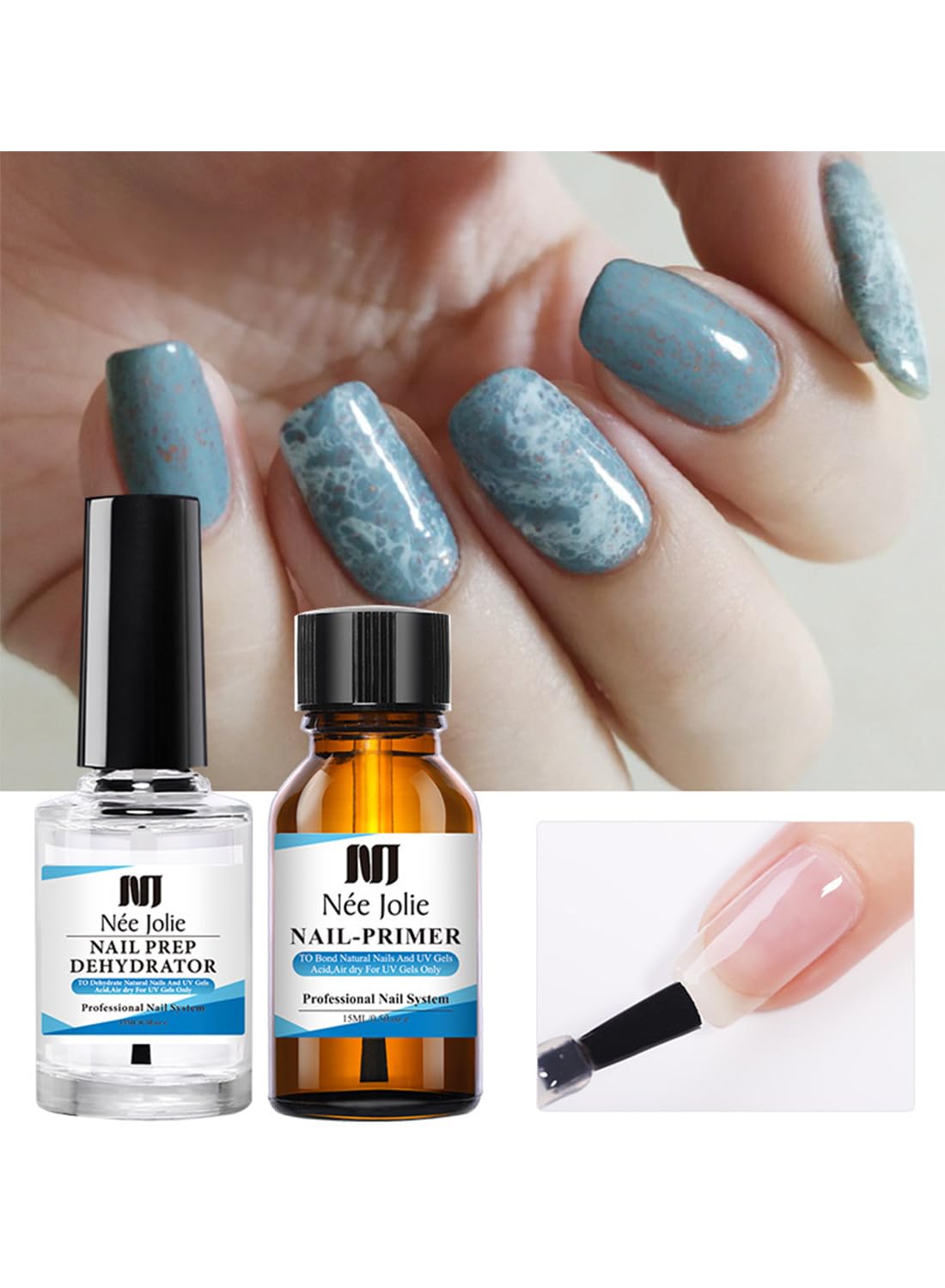Nail Prep Dehydrator and Nail Primer Set, Fast Air Dry Gel Nail Polish Professional Nail Strengthening System, Bonding Natural Nail for Acrylic Powder