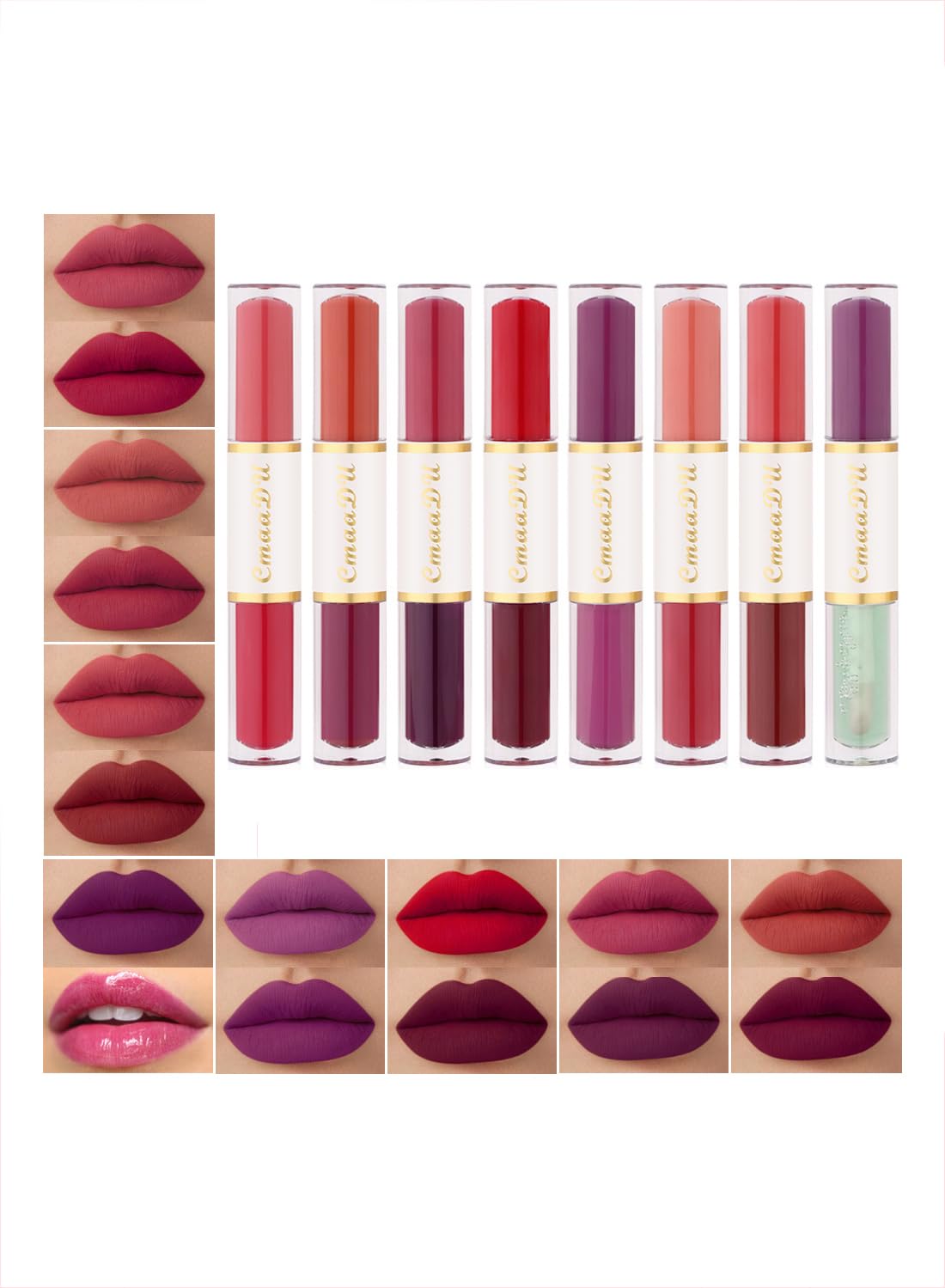 L&Wen Double Head Lip Gloss, Matte Velvet High Pigmented Liquid Lipsticks, Long Lasting Waterproof Lip Makeup for Women Dark Purple Clear 08#