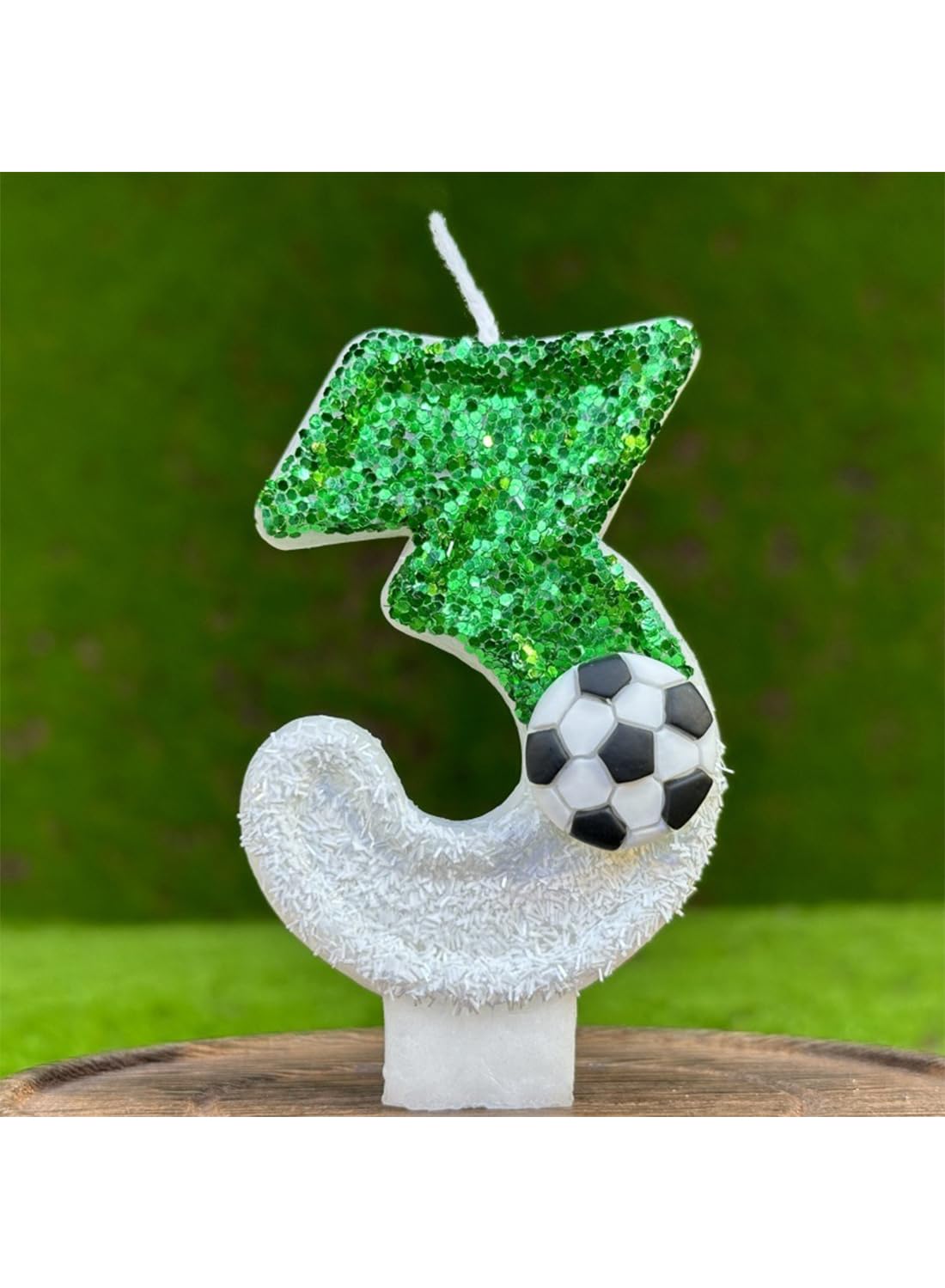 White Green Number Football Cake Candle