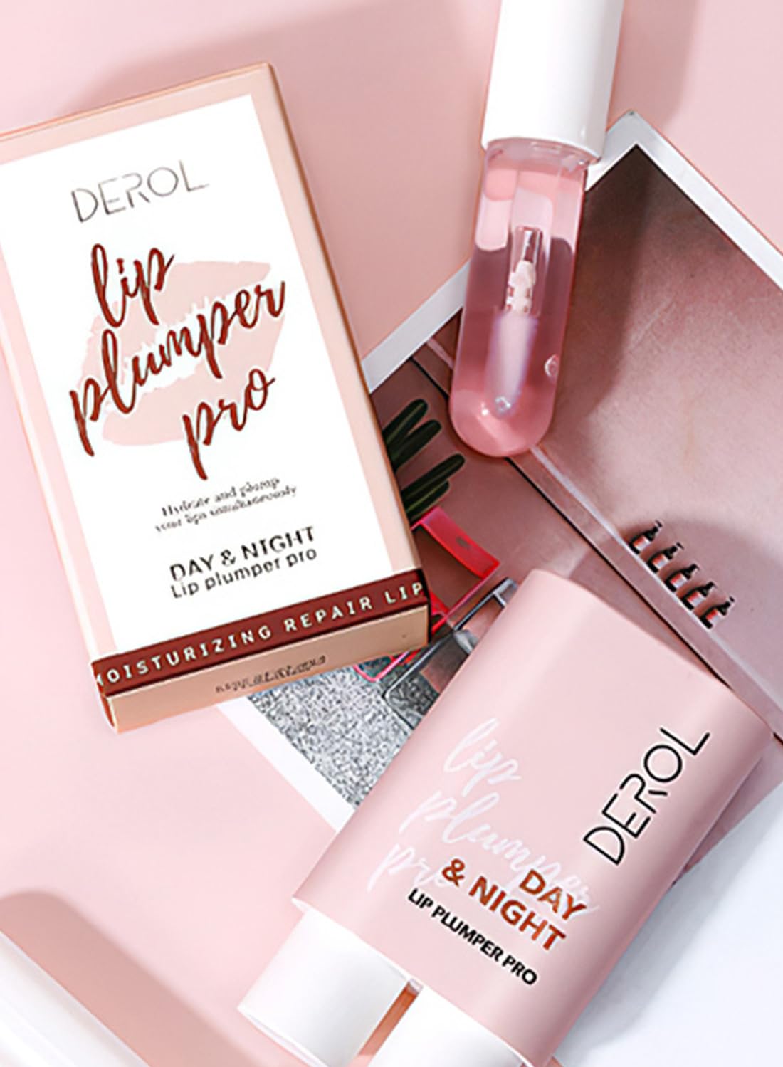 Lip Care Kit with Natural Lip Plumper and Lip Care Serum, Hydrating Moisturizing Repairing Peeling Exfoliating Lip Treatment, Lip Gloss for Fuller Lips 2Pcs