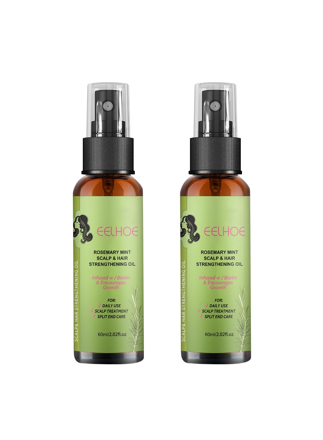2Pcs Rosemary Mint Scalp & Hair Strengthening Oil Spray Set Hair Growth Oil to Help Stimulate New Hair Growth and Strengthen Hair Follicles and Encourage Thicker Fuller Hair 60ml/Pcs
