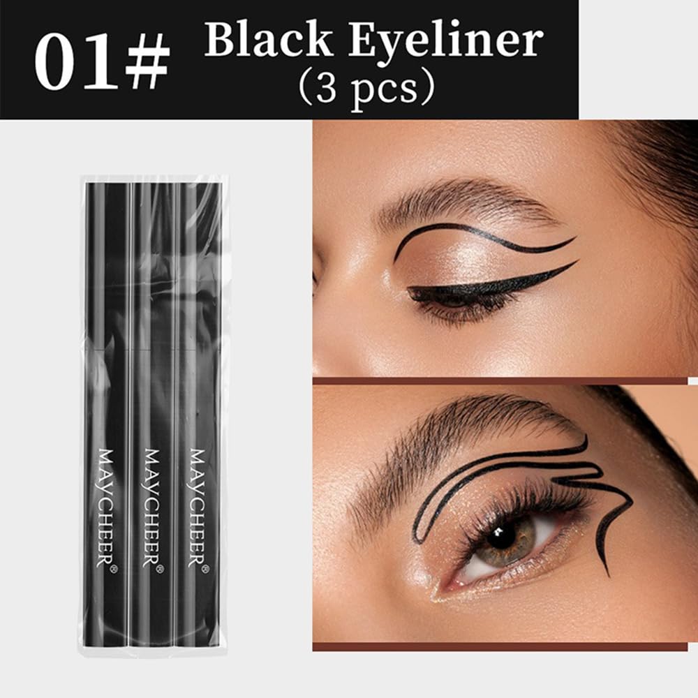 3Pcs Liquid Eyeliner Pen, Lasting Waterproof Ultrafine Eye Liner for Women 01