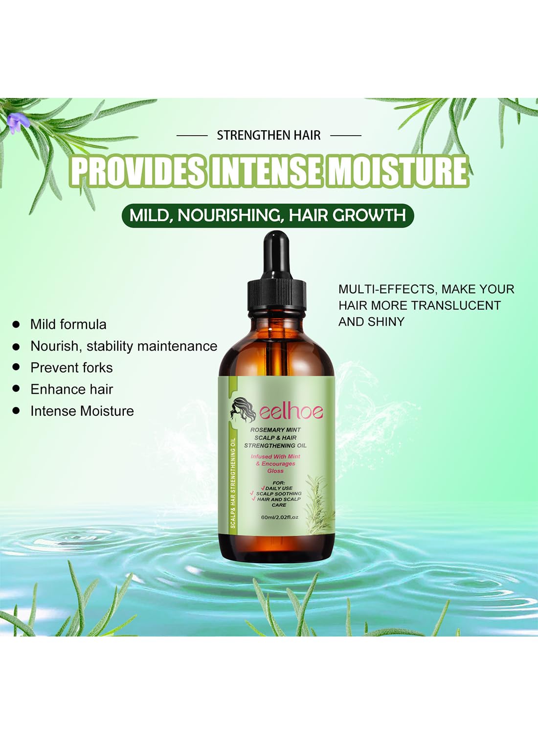 Hair Growth Oil 100% Natural Rosemary Hair Growth Essential Oil to Help Stimulate New Hair Growth and Strengthen Hair Follicles and Moisturize Scalp and Encourage Thicker Fuller Hair 60ml