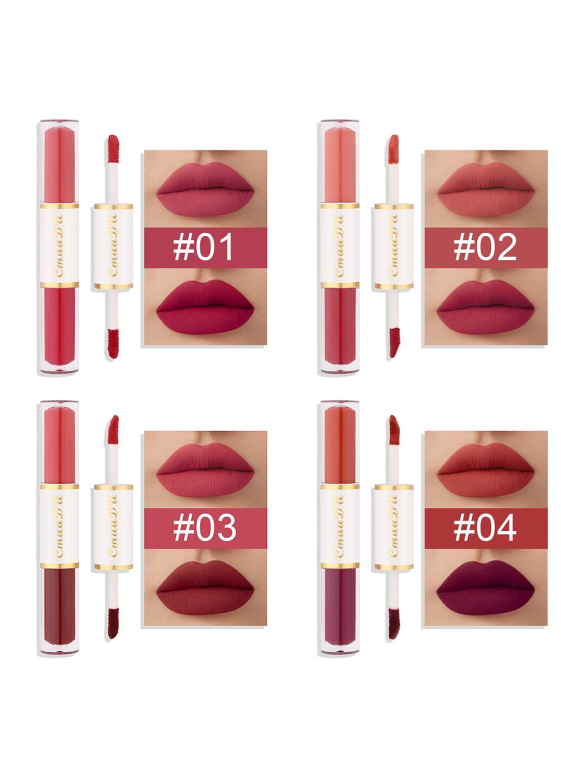 Cmaadu 8Pcs Matte Double Head Lipstick Set, Matte Velvet Long Lasting High Pigmented Non-Stick Cup No Fade Waterproof Lip Gloss, Makeup Gift Set for Women