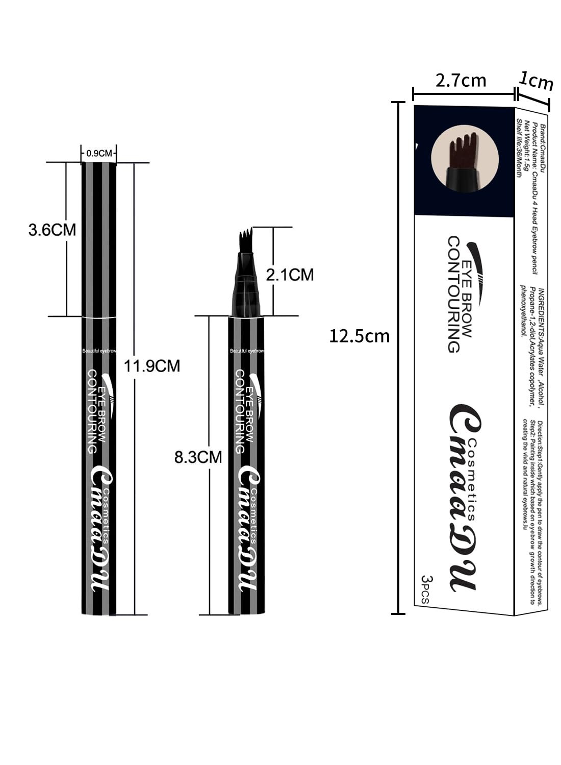 3 Pcs Liquid Eyebrow Pencil Set, Ultra-Fine Tip, Long Lasting Waterproof Smudge Proof Liquid Eyebrow Pencil, Daily Eye Brow Makeup