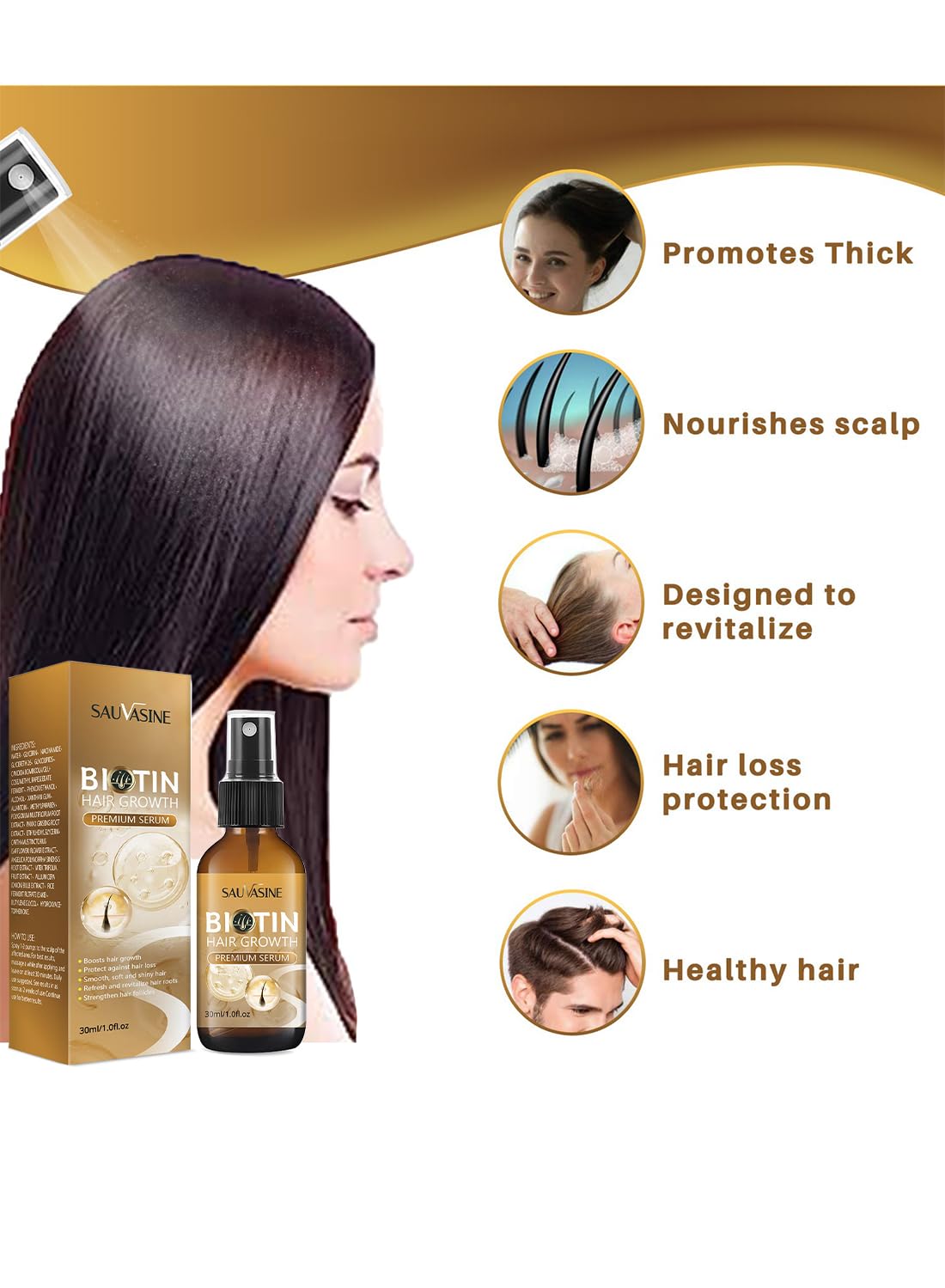 Biotin Hair Growth Serum, Premium Biotin Hair Growth Spray with Castor Oil, Hair Thickening Herbal Serum for Hair Growth, for Thicker Longer & Stronger Hair, Reduces Hair Loss 30ml