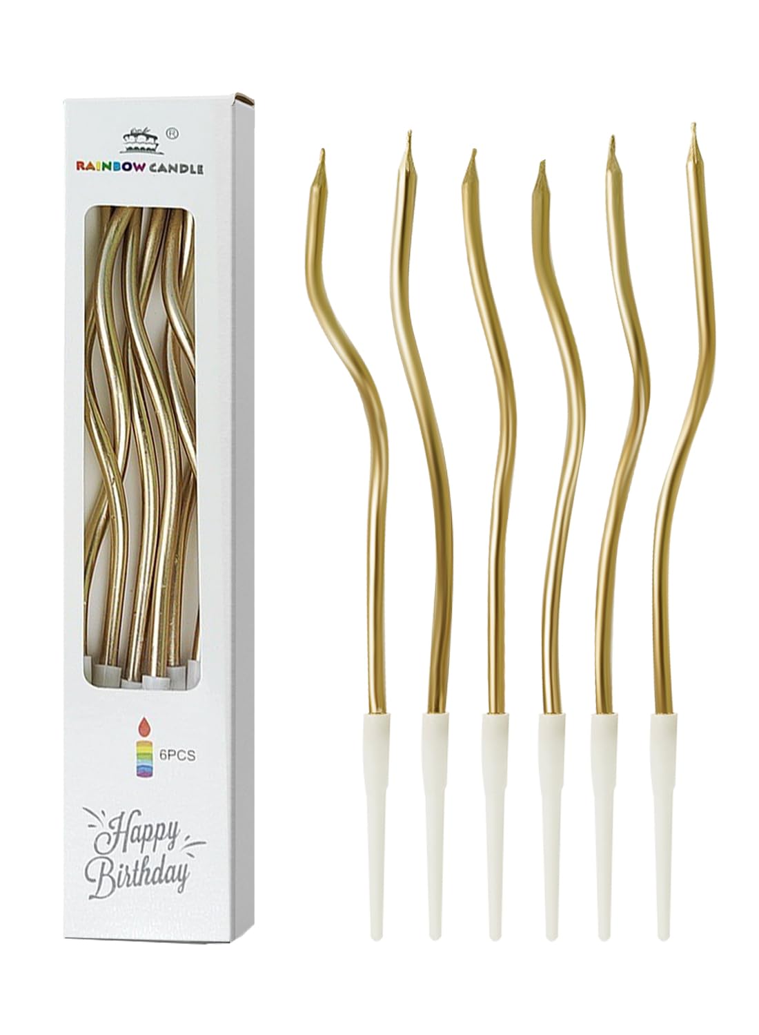 Twisted Birthday Candles, Long Thin Birthday Spiral Candles with Holders-6Pcs