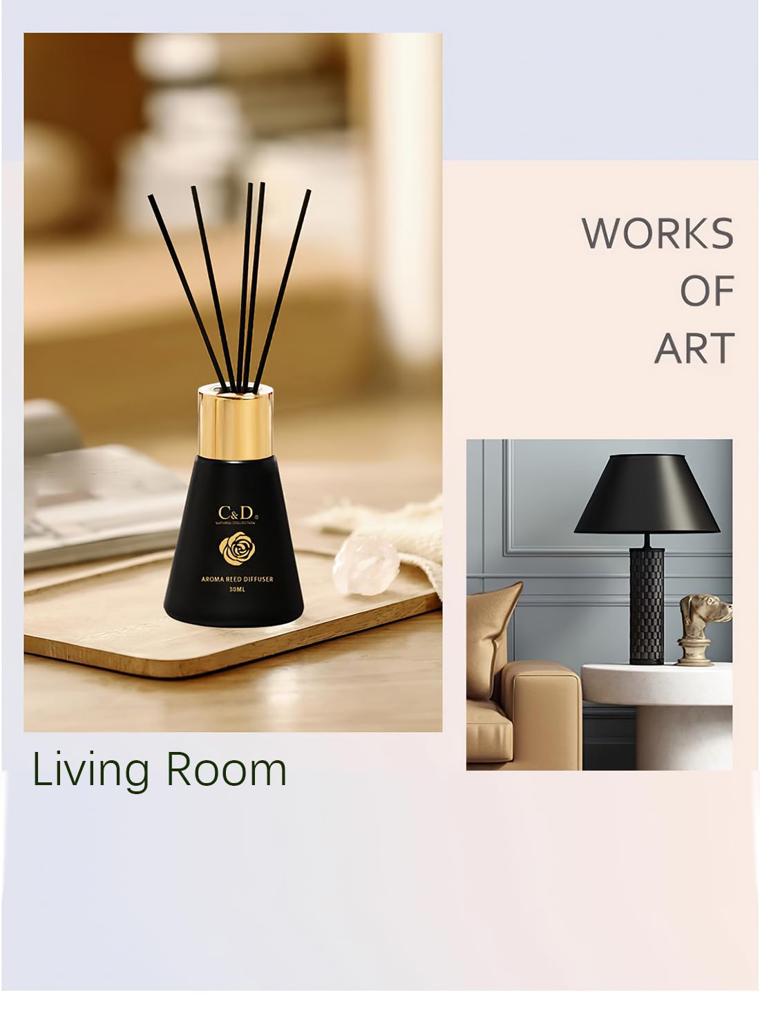 Reed Diffuser, Natural Classic Long Lasting Room Air Fresh Essential Oil Diffuser, Scented Gift Set, Scented Diffuser for Bathroom Bedroom Home Décor, Stress Relief 30ml