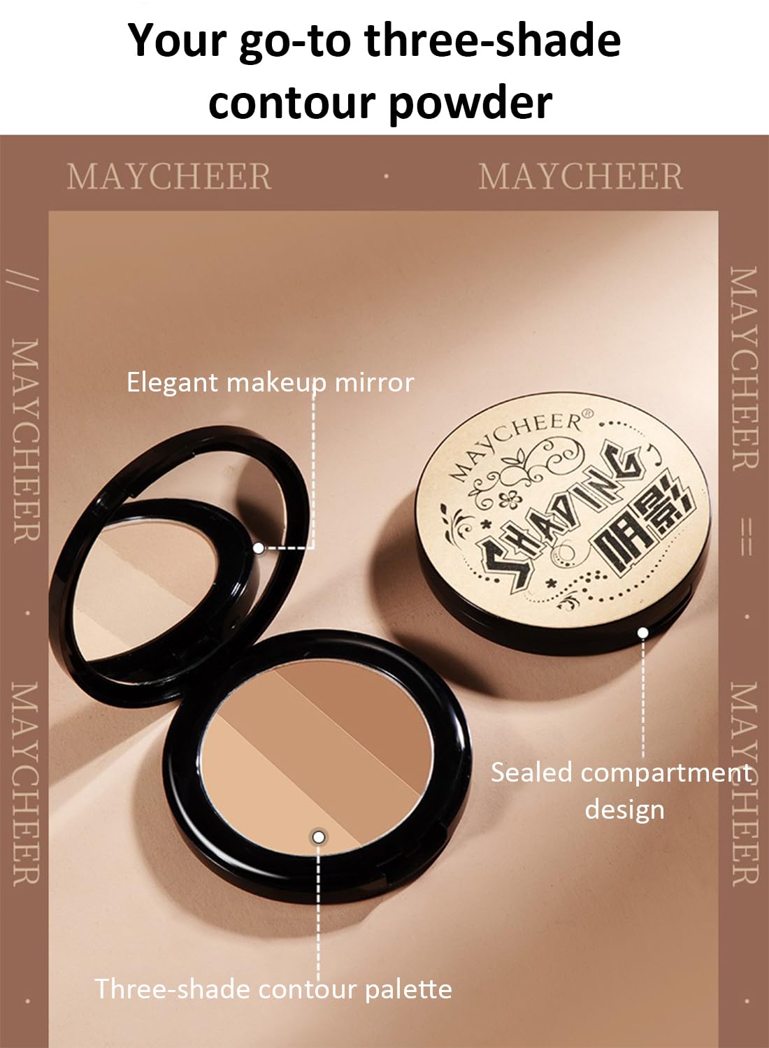 Tricolor Face Contour Palette, Multi-Use Contouring Concealer Highlighter Powder