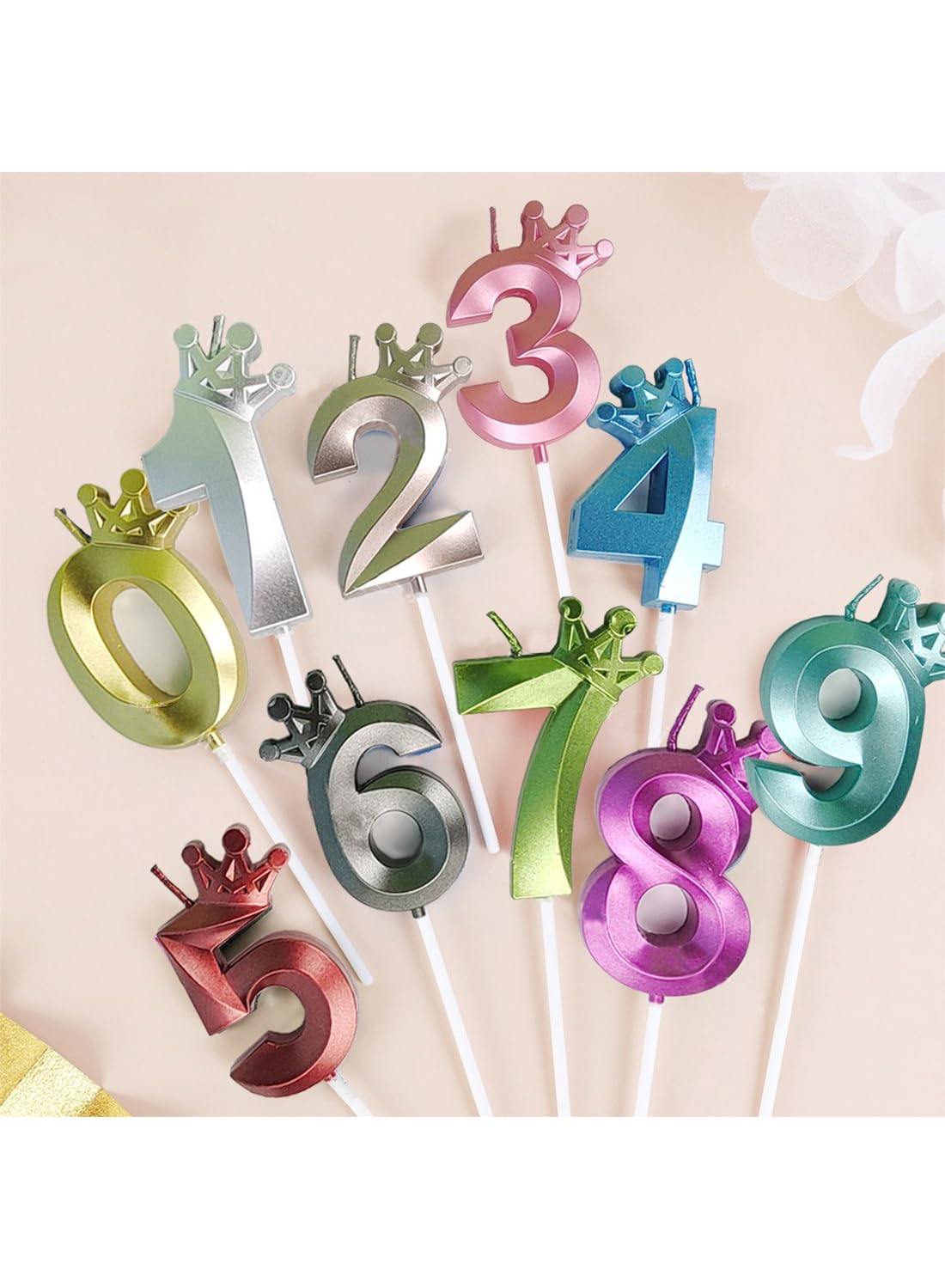 Number Birthday Candles, Metallic Glitter Crown Number 0 Cake Candles for Birthday, Wedding, Anniversary,