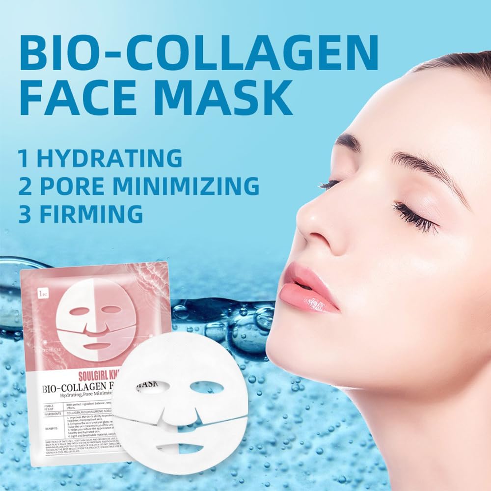 Face Mask with Bio-Collagen, Facial Care, Hydrating Overnight Mask - 10 Pcs