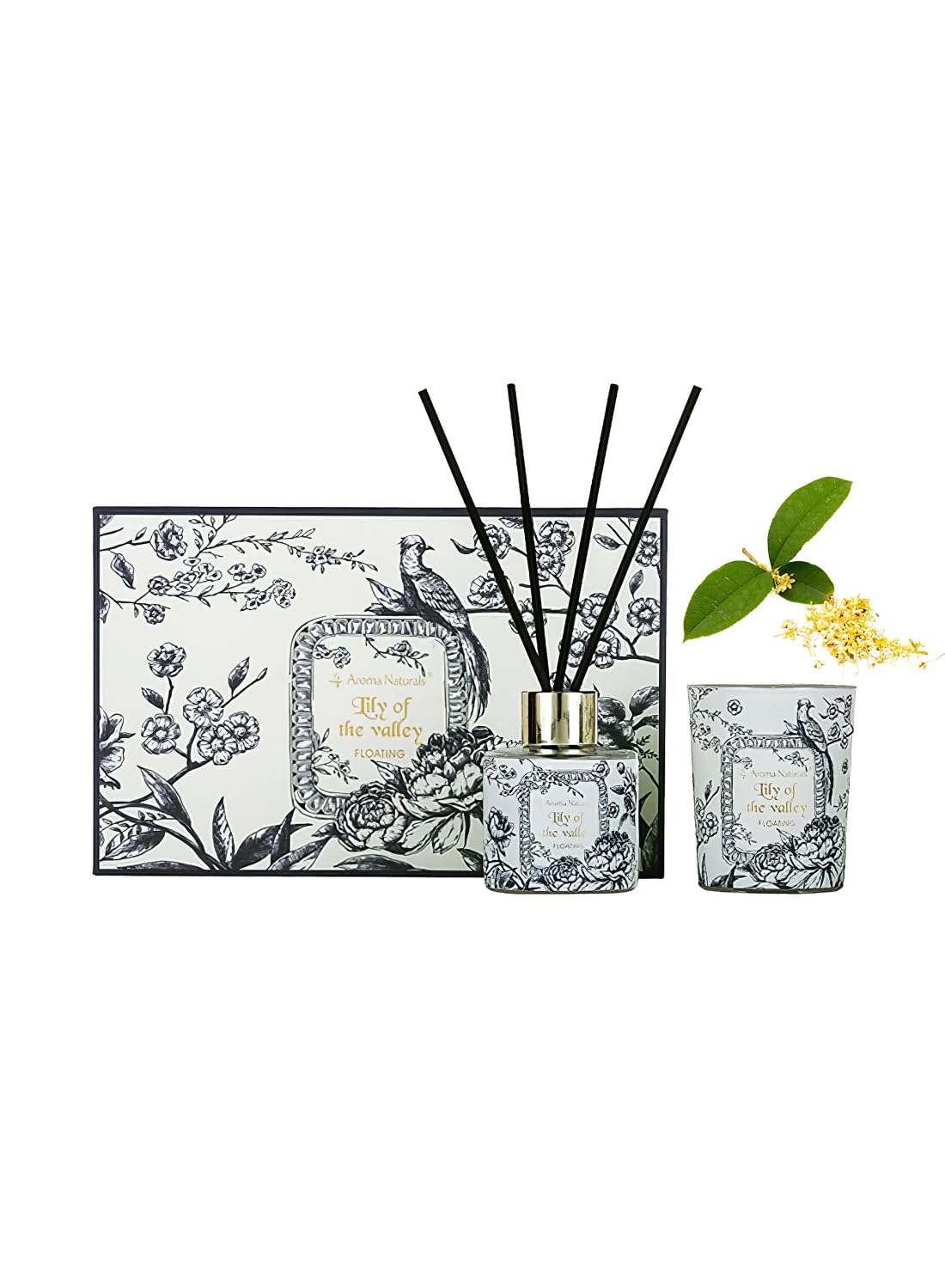 Aroma Naturals Reed Diffuser and Scented Candle Set, Flower Diffuser with Scented Candle and Rattan Sticks, Home & Office Decor, Gift Set