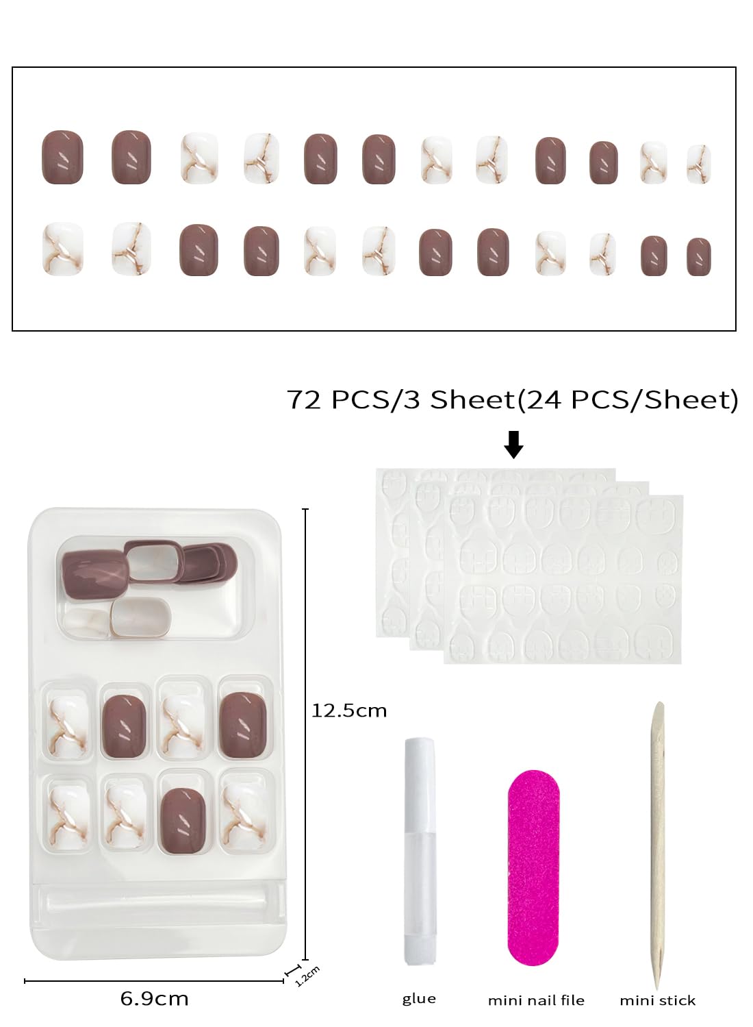 24 Pcs Press On Nails Short, Reusable French Gel Nail Tips Set, Natural Soft Gel Press on Nails for Salons and DIY with 72 Pcs Nail Adhesive Glue Tapes