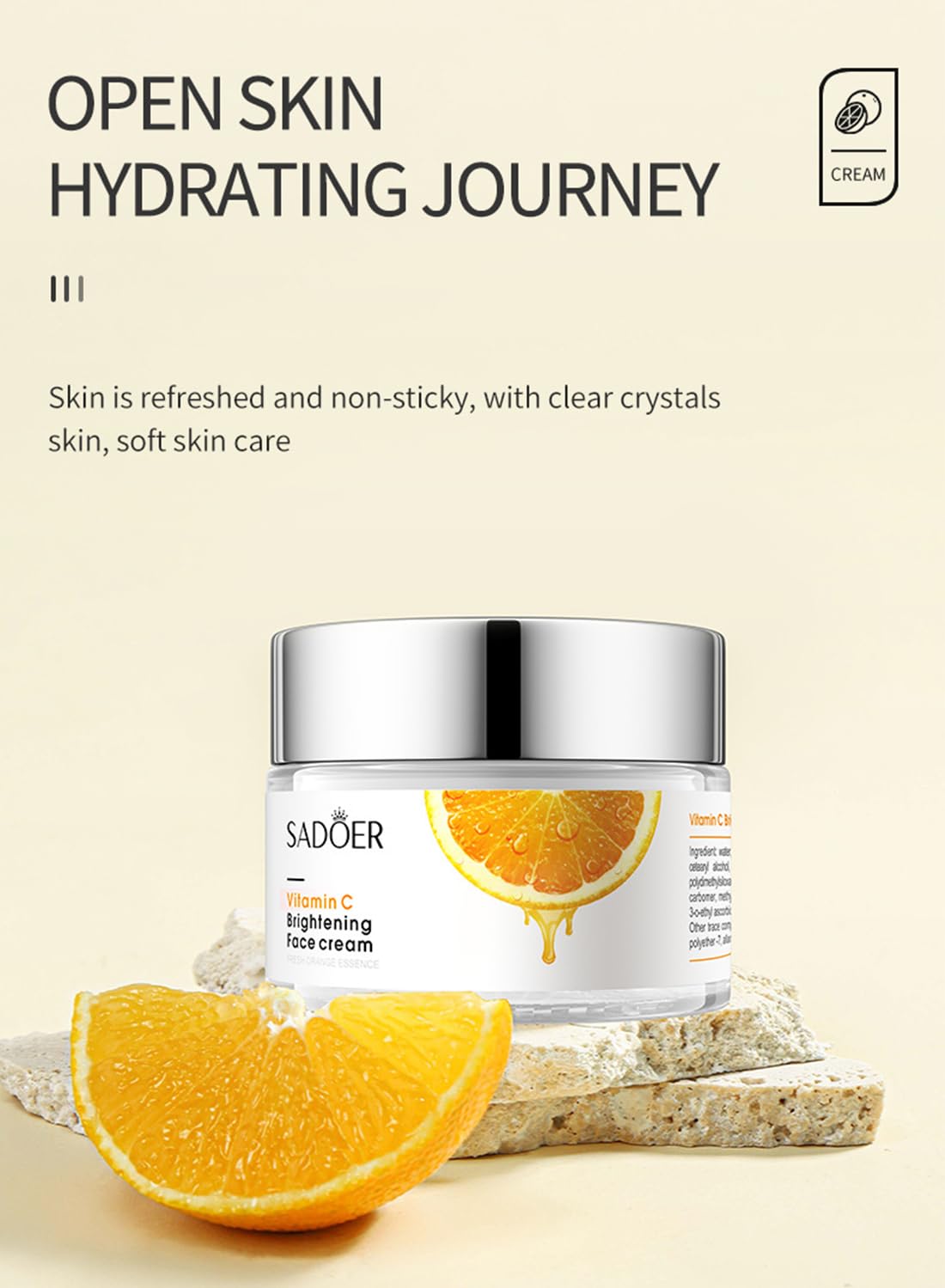 Face Cream with Vitamin C, Anti-Aging Moisturizing Hydrating Brightening Face Moisturizer for Face, Body & Hands, Face Serum, Smooths & Delicates Skin, Fades Fine Lines, Enhances Skin Tone 50g