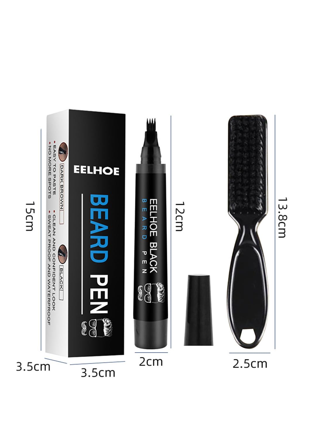 Beard Pen Kit with Brush, Beard Filler Pencil to Create Natural Black for Man