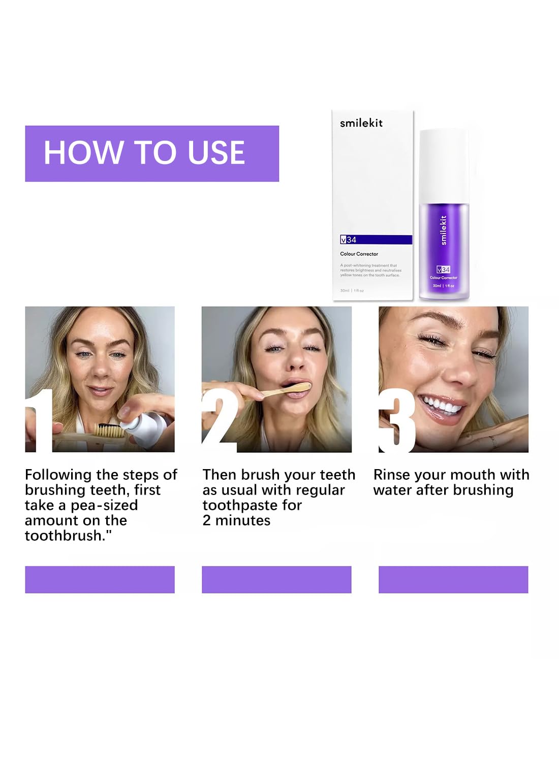 L&Wen Purple Toothpaste Teeth Whitening Booster Effective Fast Brighten Cleaning Tooth Colour Corrector to Remove Tooth Stains and Change Yellow Teeth for Sensitive Teeth 30ml