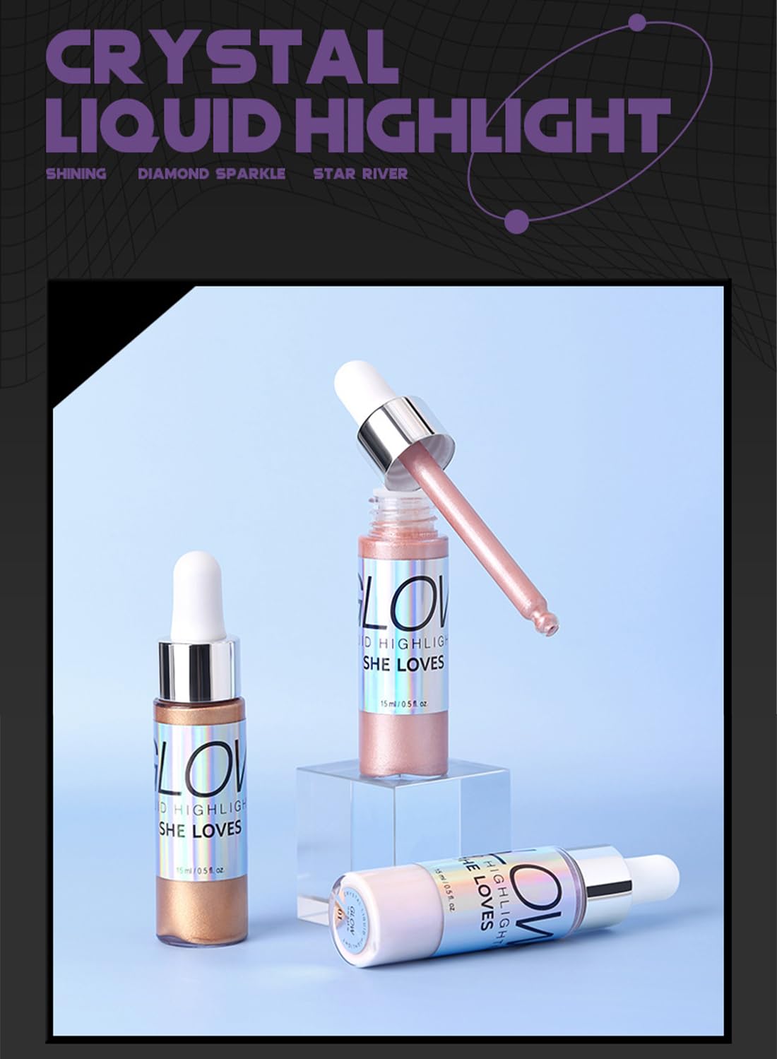 Liquid Highlighter, Shimmer Glitter Body Oil, Long Lasting Waterproof High Shiny Illuminator