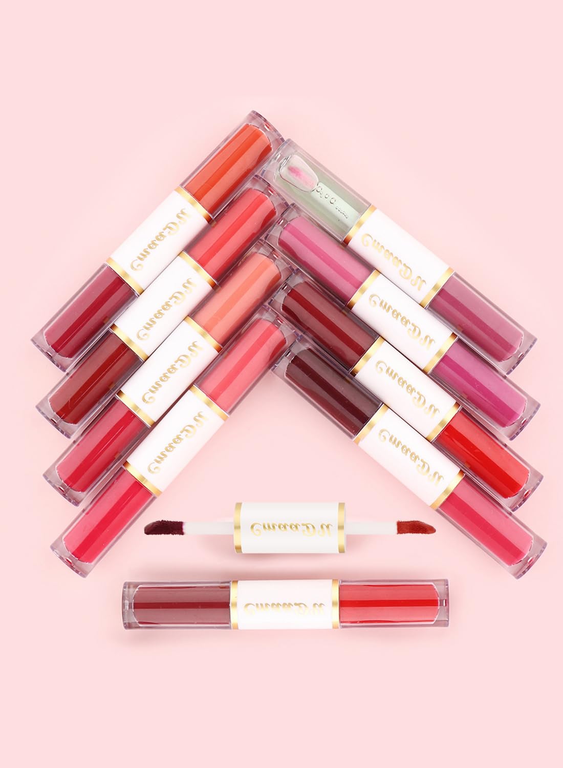 L&Wen Double Head Lip Gloss, Matte Velvet High Pigmented Liquid Lipsticks, Long Lasting Waterproof Lip Makeup for Women Dark Purple Clear 08#