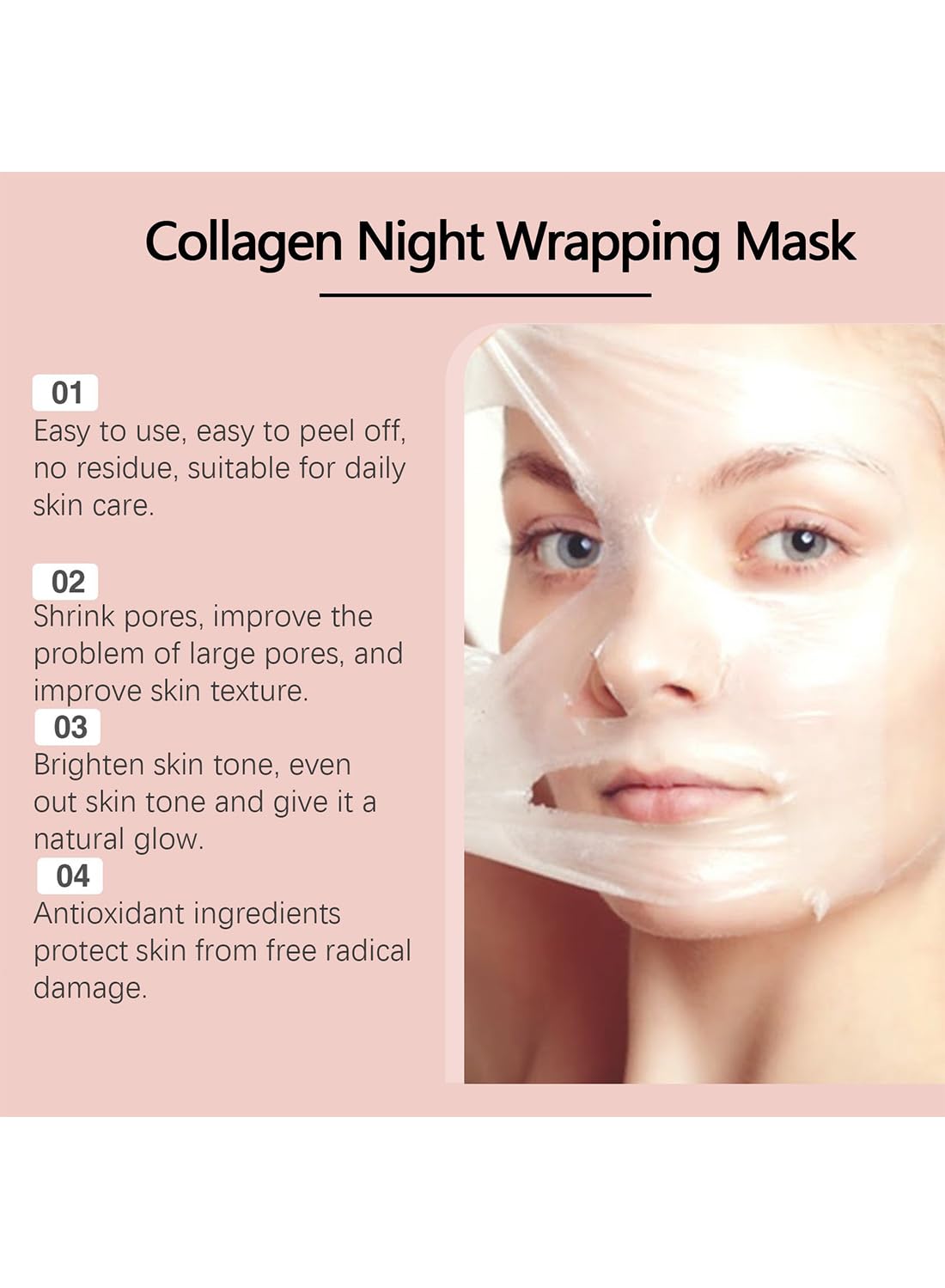 Collagen Night Wrapping Mask, Overnight Peel Off Facial Mask & Brush for Women