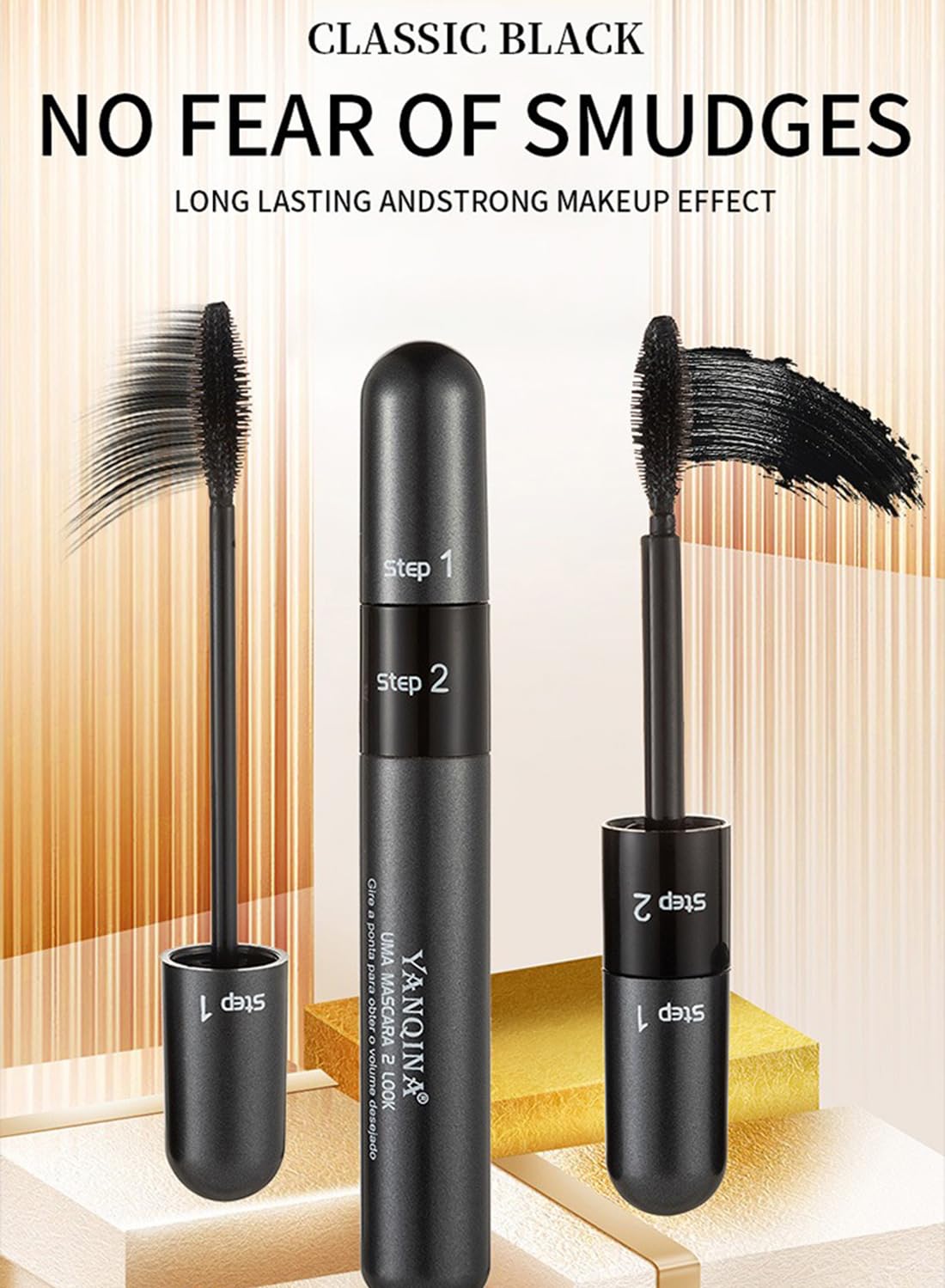 L&Wen 2 in 1 4D Mascara, Volumizing Lengthening Defining Lifting Curling Multiplying Eye Makeup, No Smudging Long Lasting Waterproof Mascara