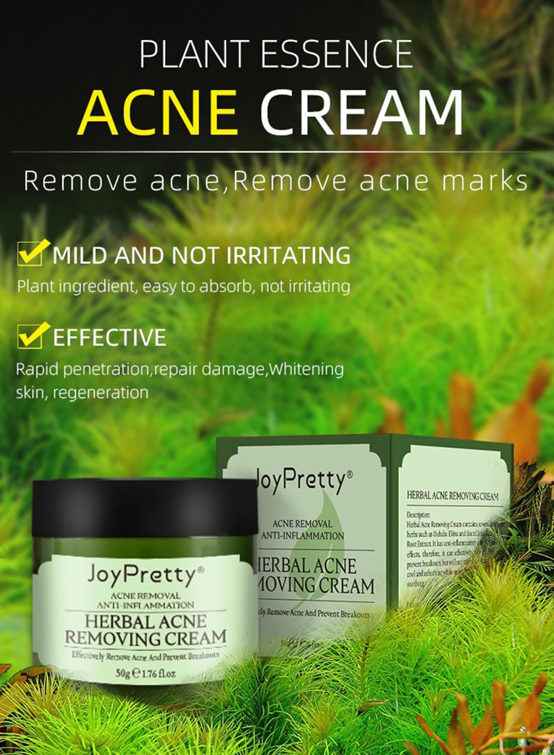 Acne Treatment Face Cream, Herbal Anti-Inflammation Soothing Acne Moisturizer with Tea Tree Oil, Acne Remover for Stubborn Pimple Blackhead Whitehead Blemish, Inflammation Relief 50g