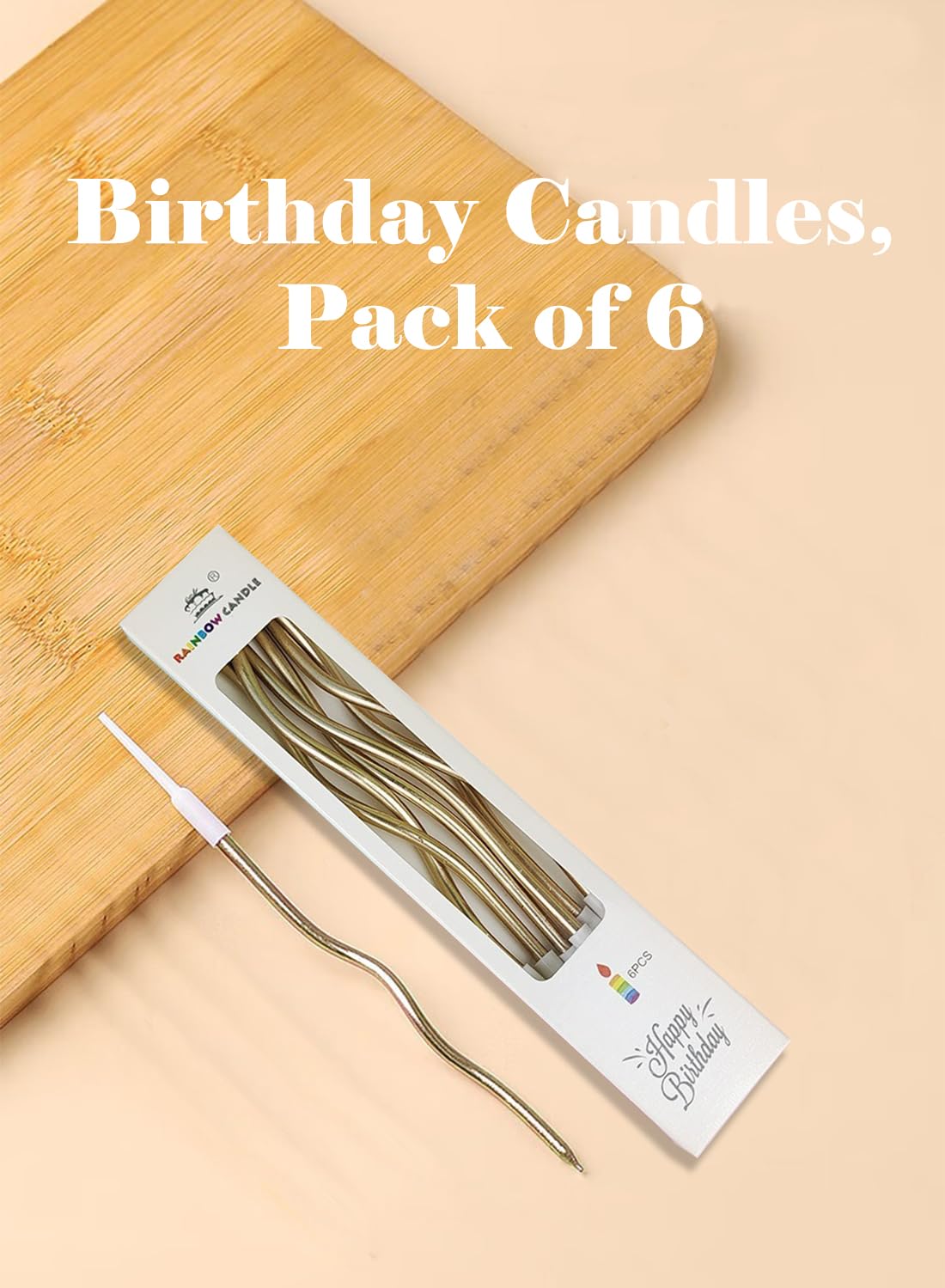 Twisted Birthday Candles, Long Thin Birthday Spiral Candles with Holders-6Pcs