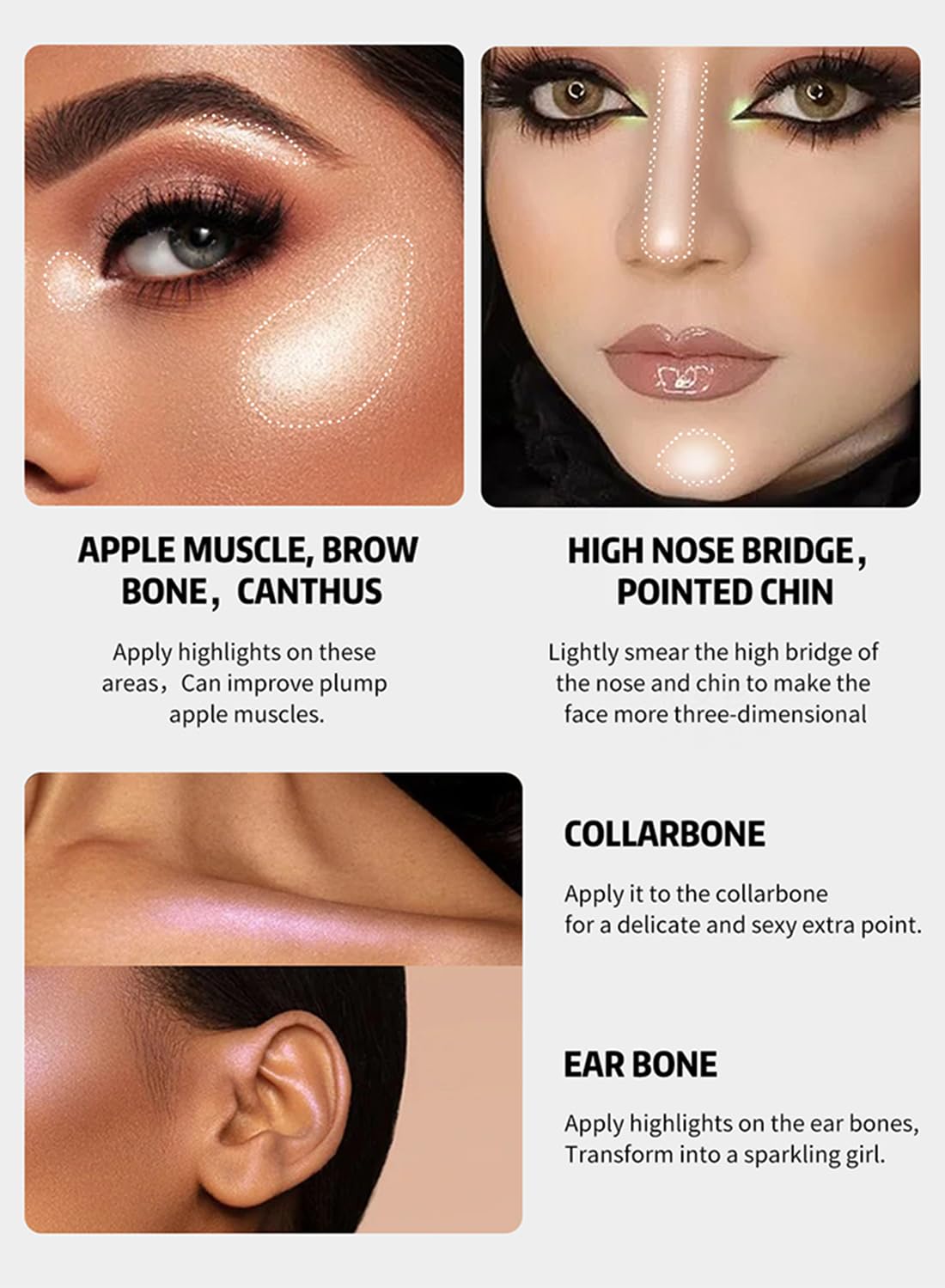 Highlighter Stick, Shine Shimmer Luminizer Waterproof Longlasting Non Greasy Body Illuminator, Sparkle High Gloss Glitter Powder Stick for Face Body