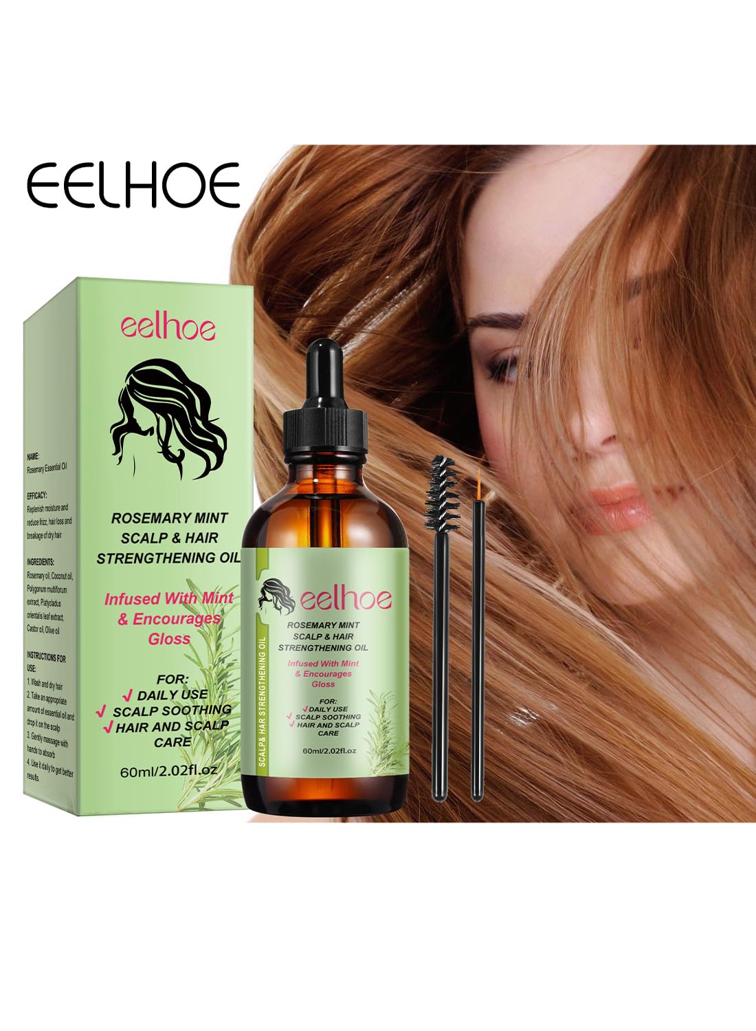 Hair Growth Oil 100% Natural Rosemary Hair Growth Essential Oil to Help Stimulate New Hair Growth and Strengthen Hair Follicles and Moisturize Scalp and Encourage Thicker Fuller Hair 60ml