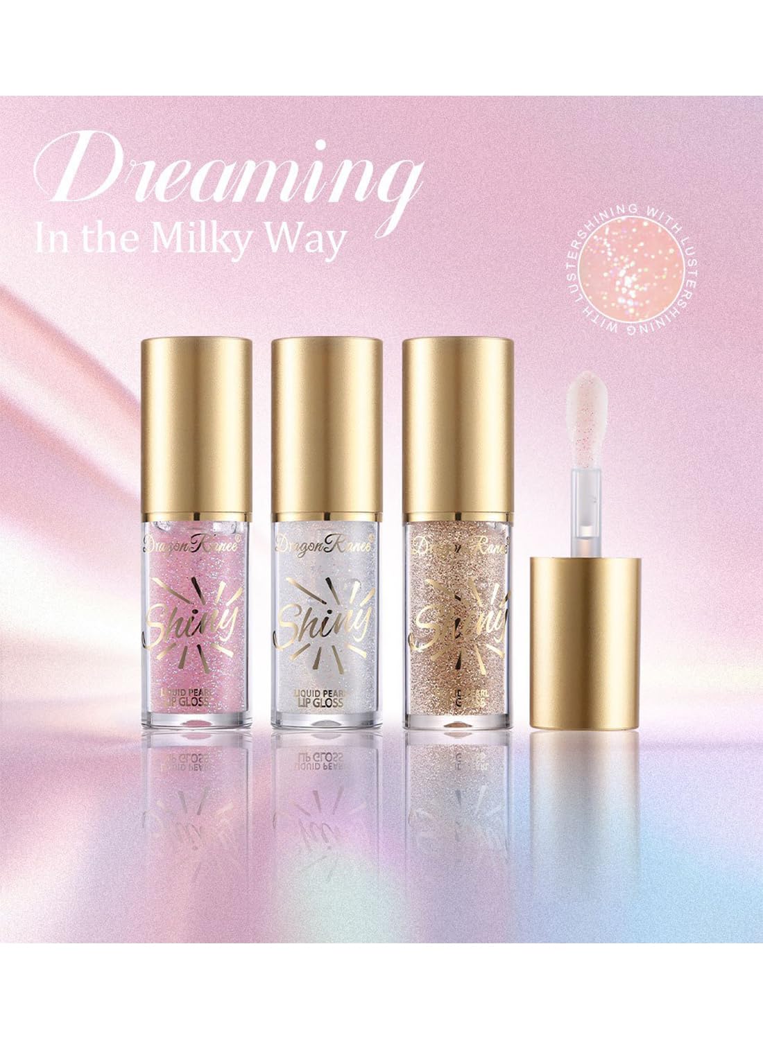 3Pcs Glossy Lip Glow, Moisturizing Shiny Liquid Lipstick Set with Large Brush