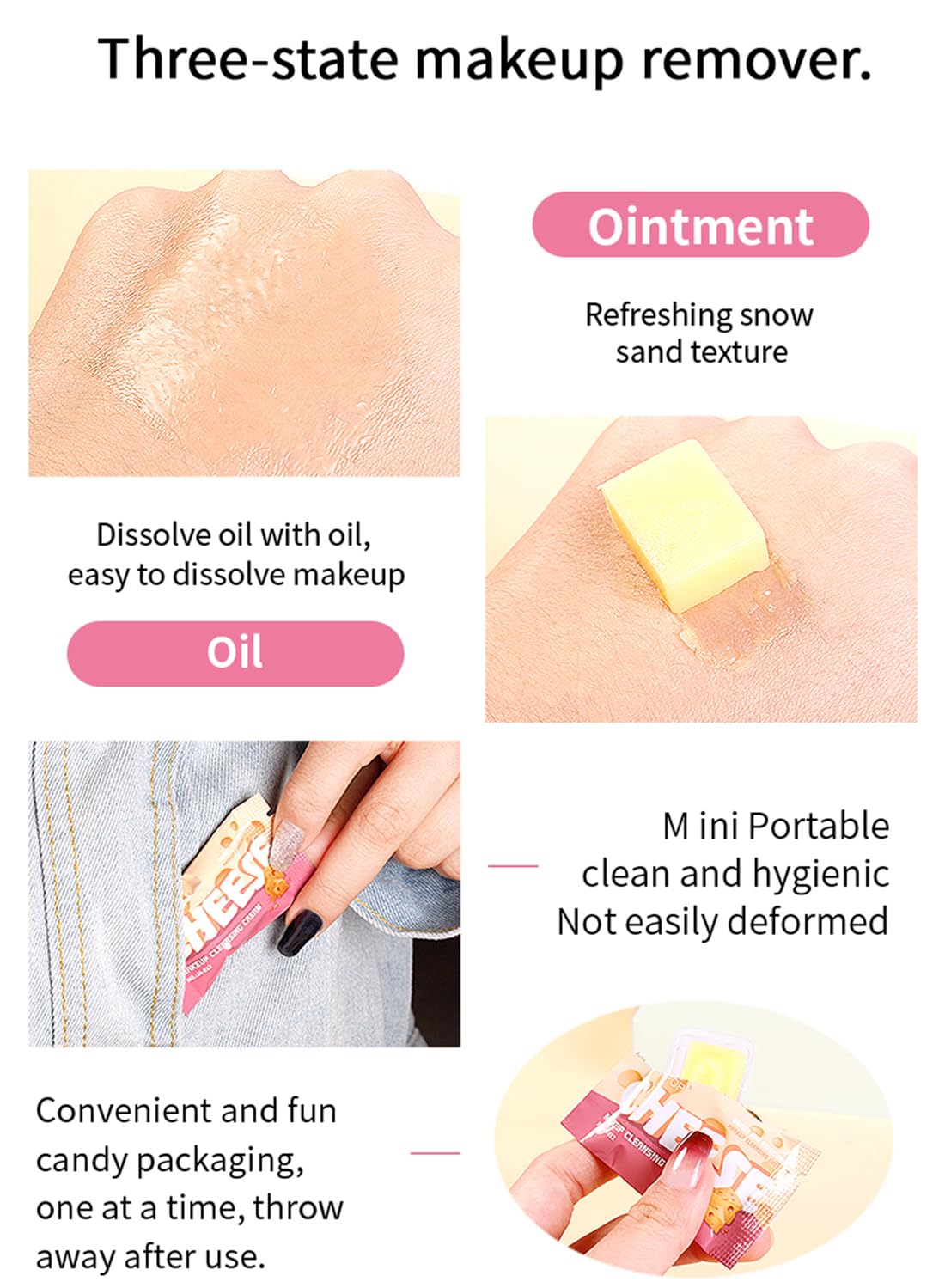 L&Wen Makeup Cleansing Balm, Natural Mild Cleansing Cream, Nourishing Refreshing Makeup Remover Balm, Deep Cleansing Face Wash Cleanser for All Skin Type 8Pcs
