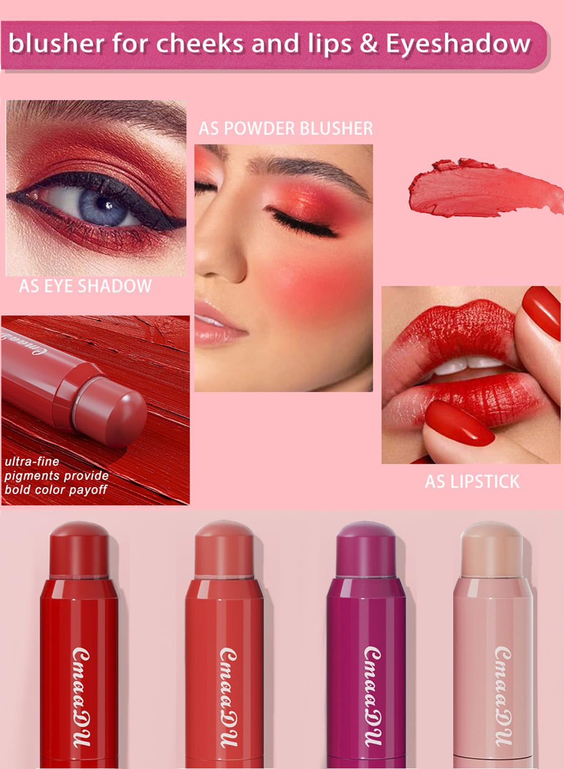 2 in 1 Lipstick and Blush, High Pigment Longwear Natural Blush Stick, Waterproof Velvet Texture Lip Gloss Stick for Cheeks Eyes Lips, Matte Finish, for All Skin Tones