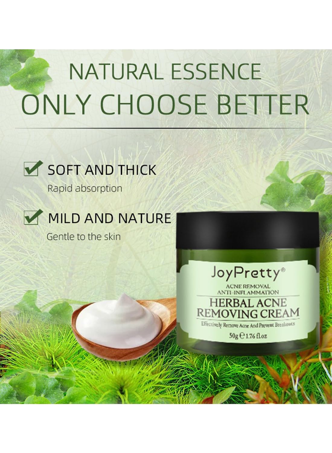 Acne Treatment Face Cream, Herbal Anti-Inflammation Soothing Acne Moisturizer with Tea Tree Oil, Acne Remover for Stubborn Pimple Blackhead Whitehead Blemish, Inflammation Relief 50g