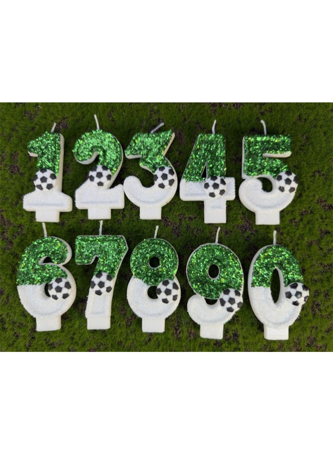White Green Number Football Cake Candle