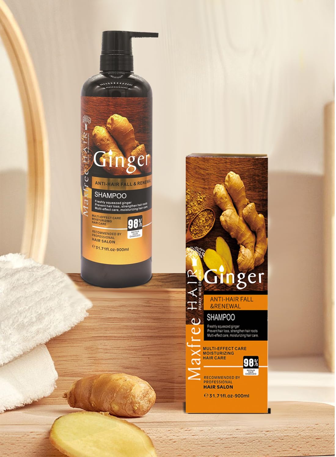 Shampoo with Ginger, Deep Cleansing Moisturizing Refreshing Oil Control Hair Loss Shampoo, Hair Growth Shampoo for Thinning Hair & Hair Loss, Hair Loss Treatment 900ml