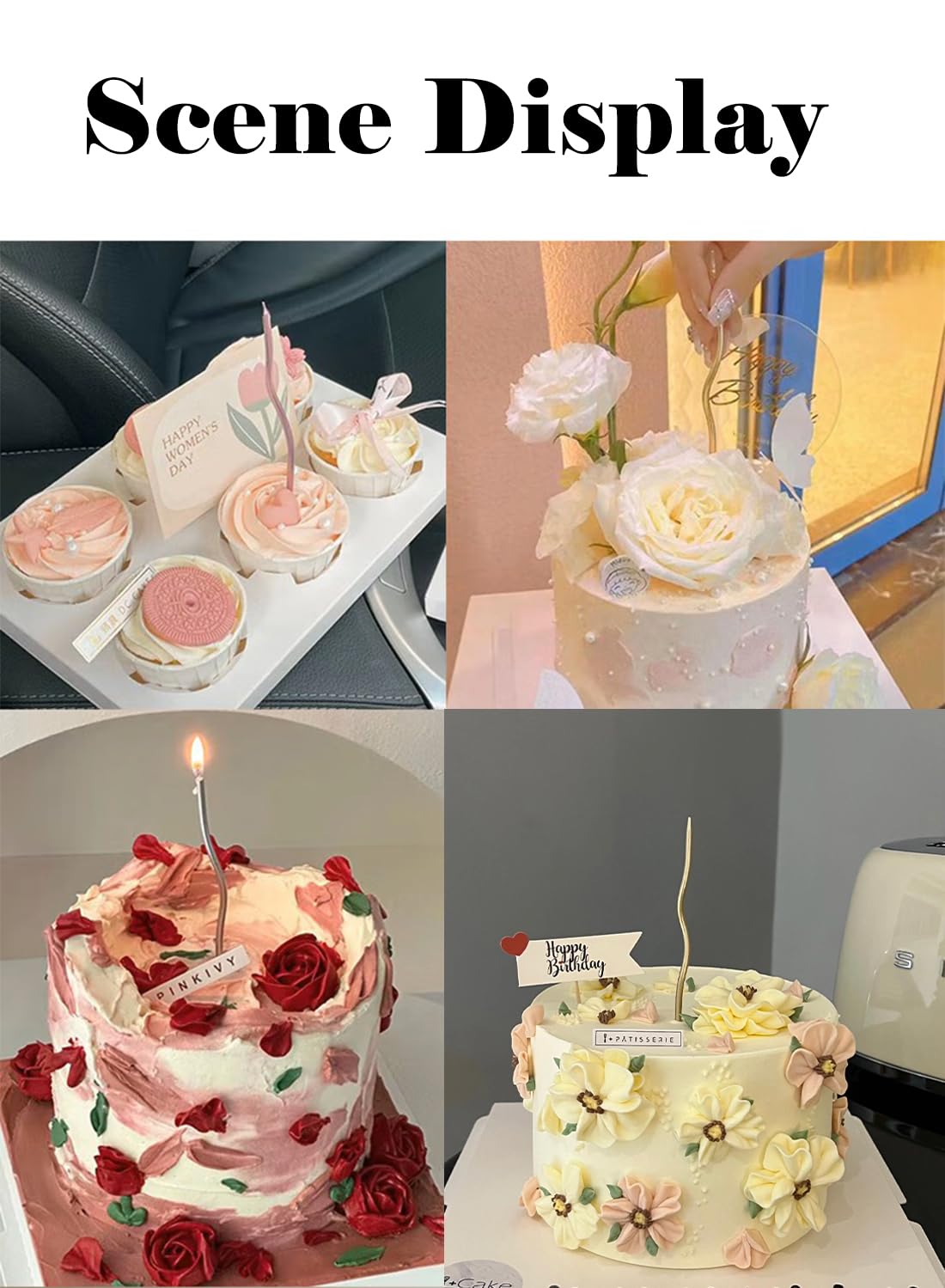 Twisted Birthday Candles, Long Thin Birthday Spiral Candles with Holders-6Pcs