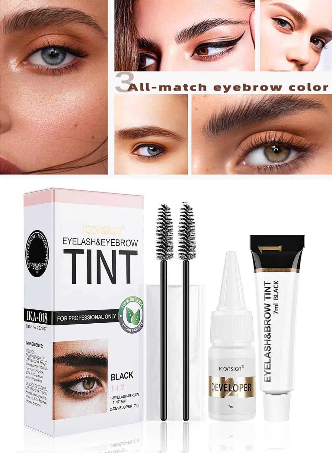 2-In-1 Lash Tint Kit, Easy to Use Eyelash & Eyebrow Tint Kit - 7Ml+7Ml