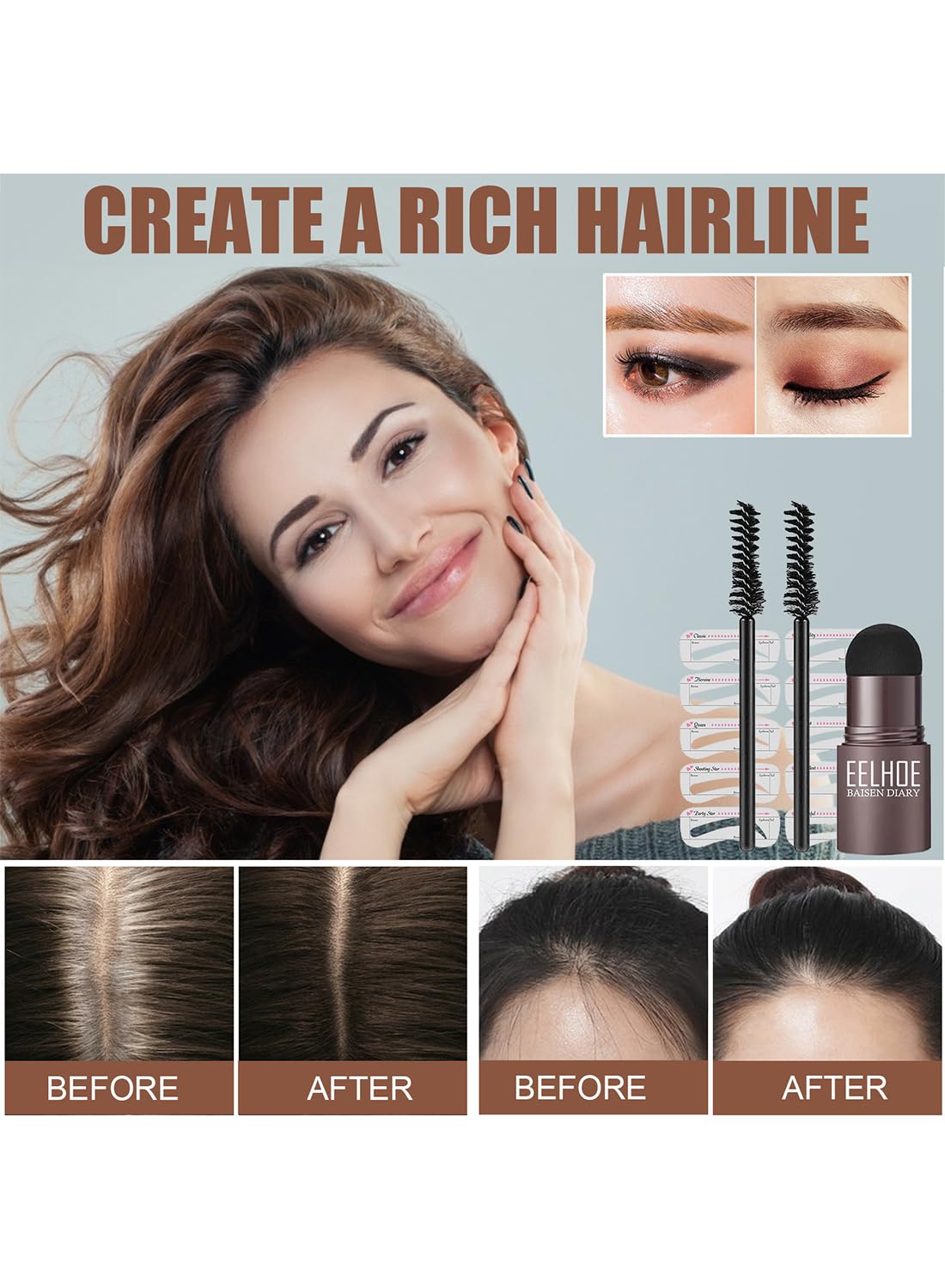 Eyebrow Stamp Stencil and Brush Kit, Eyebrow Makeup for Women - Dark Grey