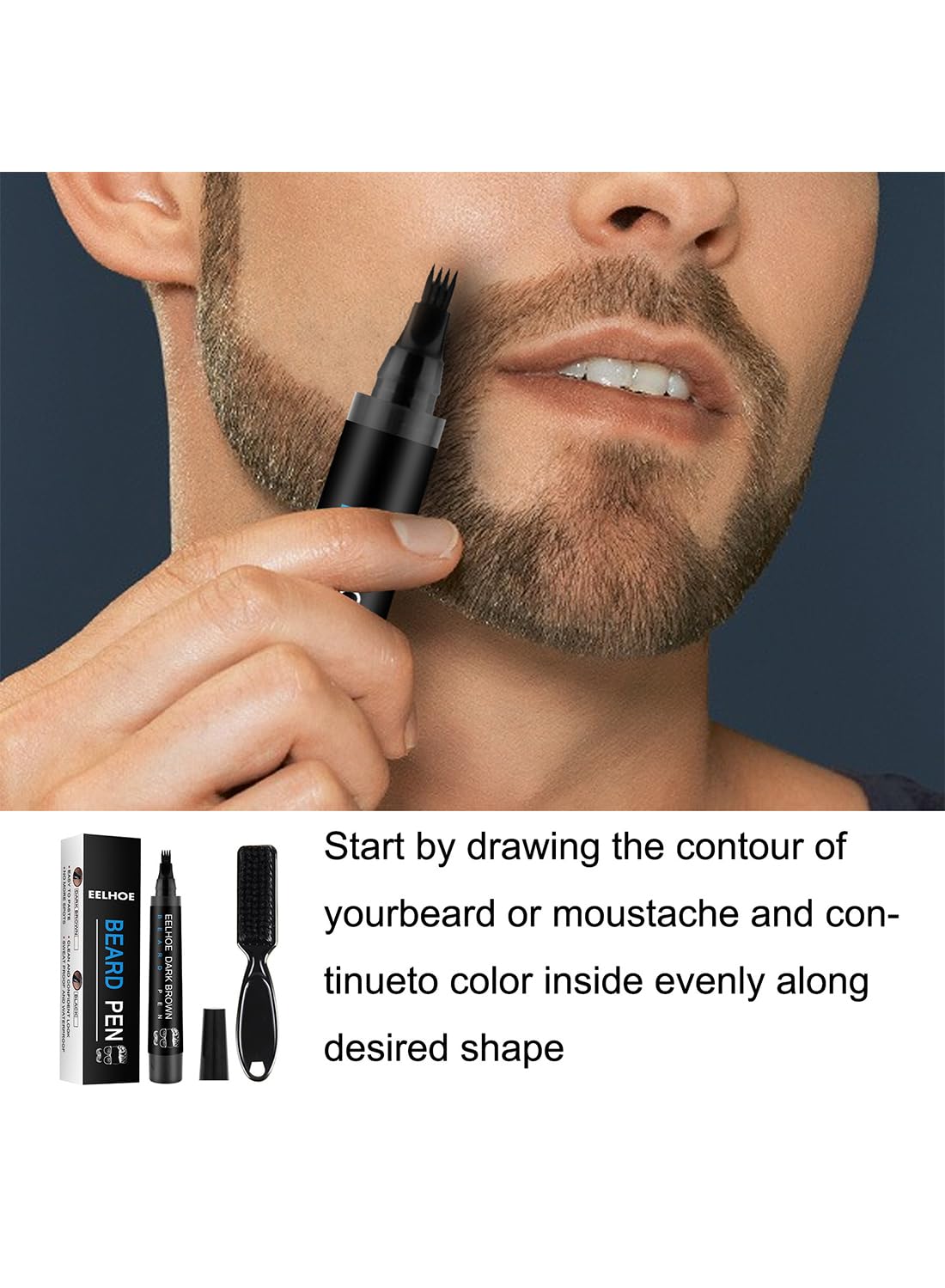 Beard Pen Kit with Brush, Beard Filler Pencil to Create Natural Black for Man