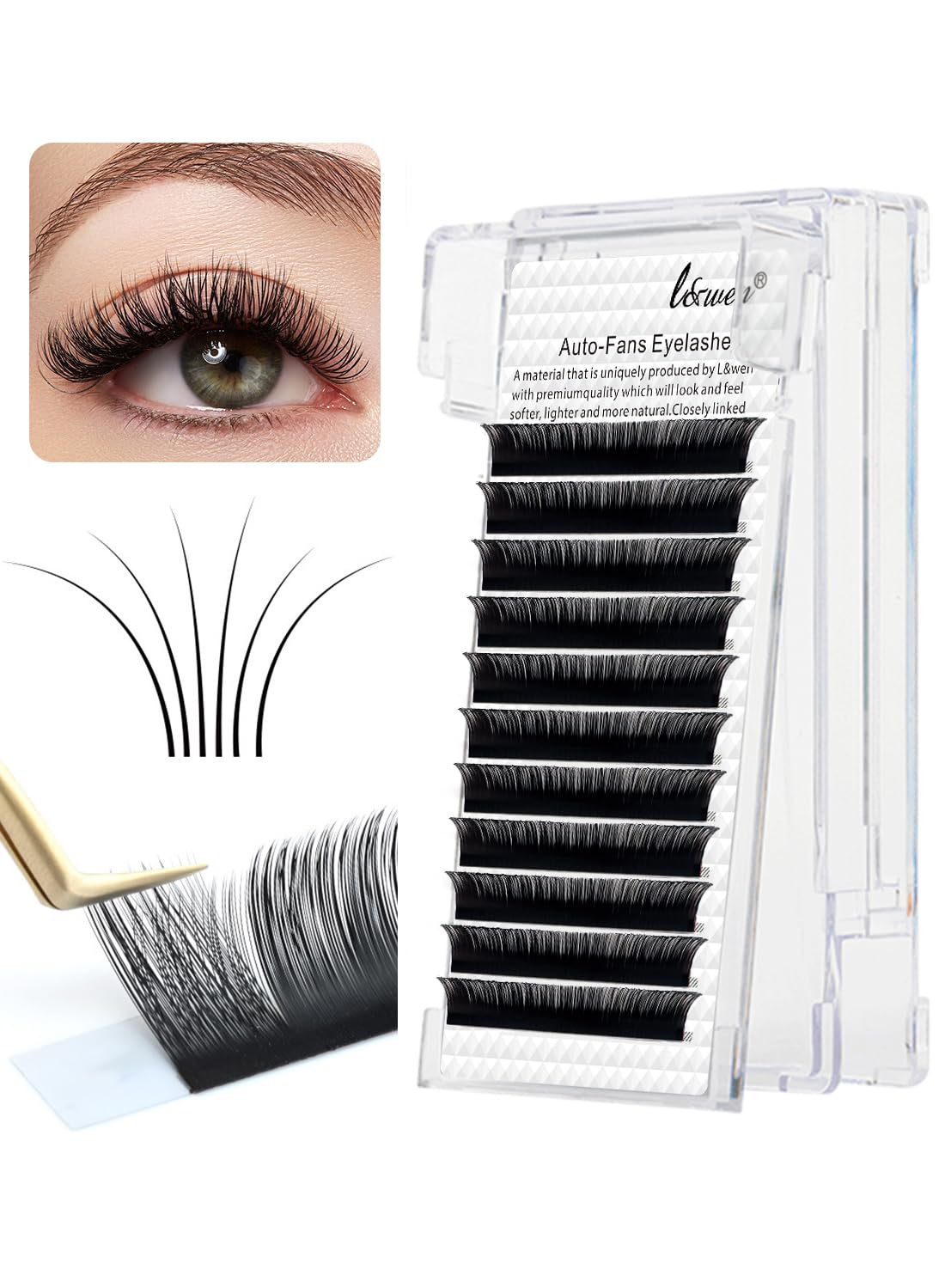Cluster Lashes, D Curl 0.03 Thick Self Adhesive Eyelashes DIY Lash Extensions, Easy to Use, Auto Fans, Mega Volume False Eyelashes for Extension Grafting, Easy to Use