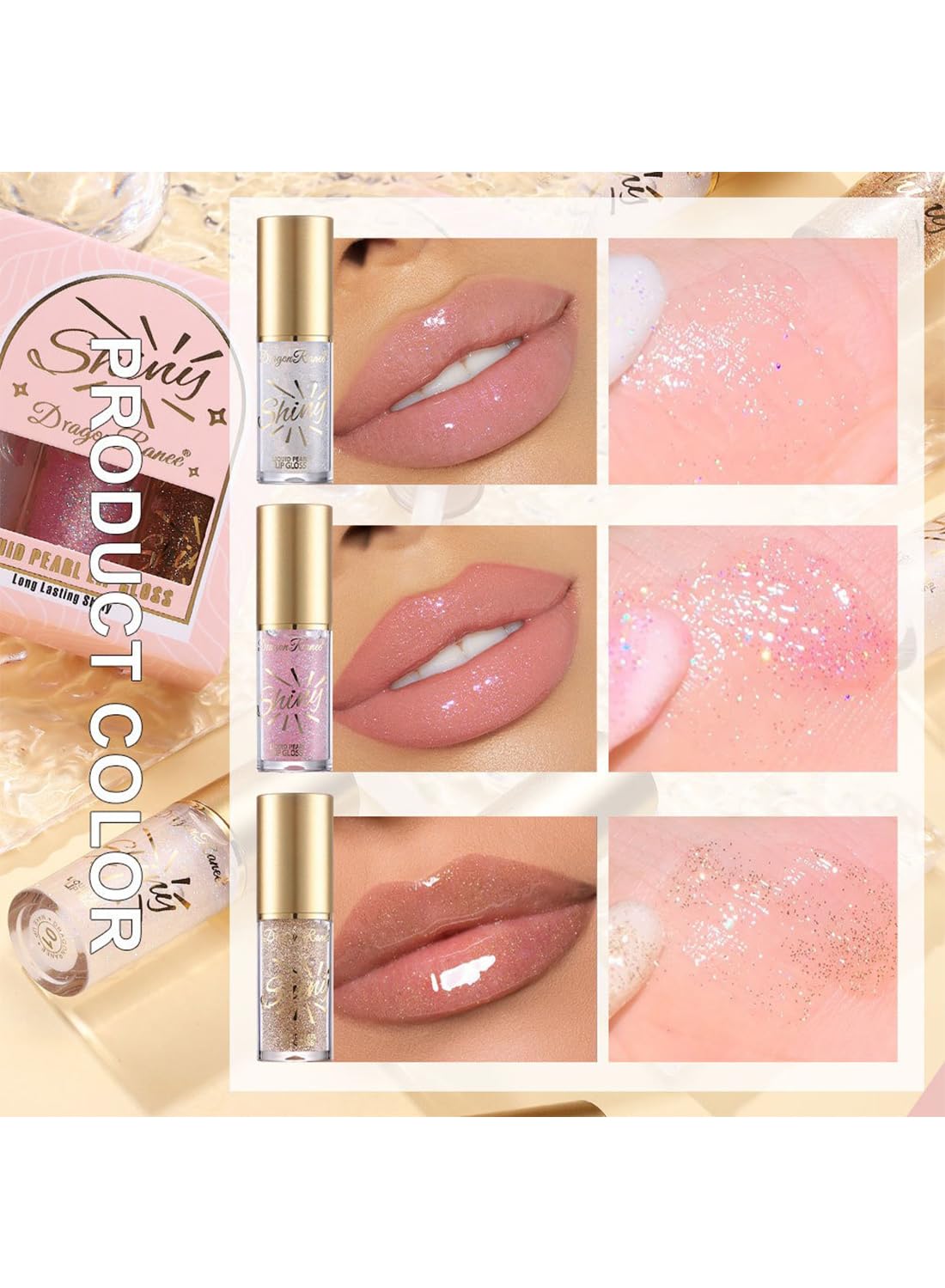 3Pcs Glossy Lip Glow, Moisturizing Shiny Liquid Lipstick Set with Large Brush